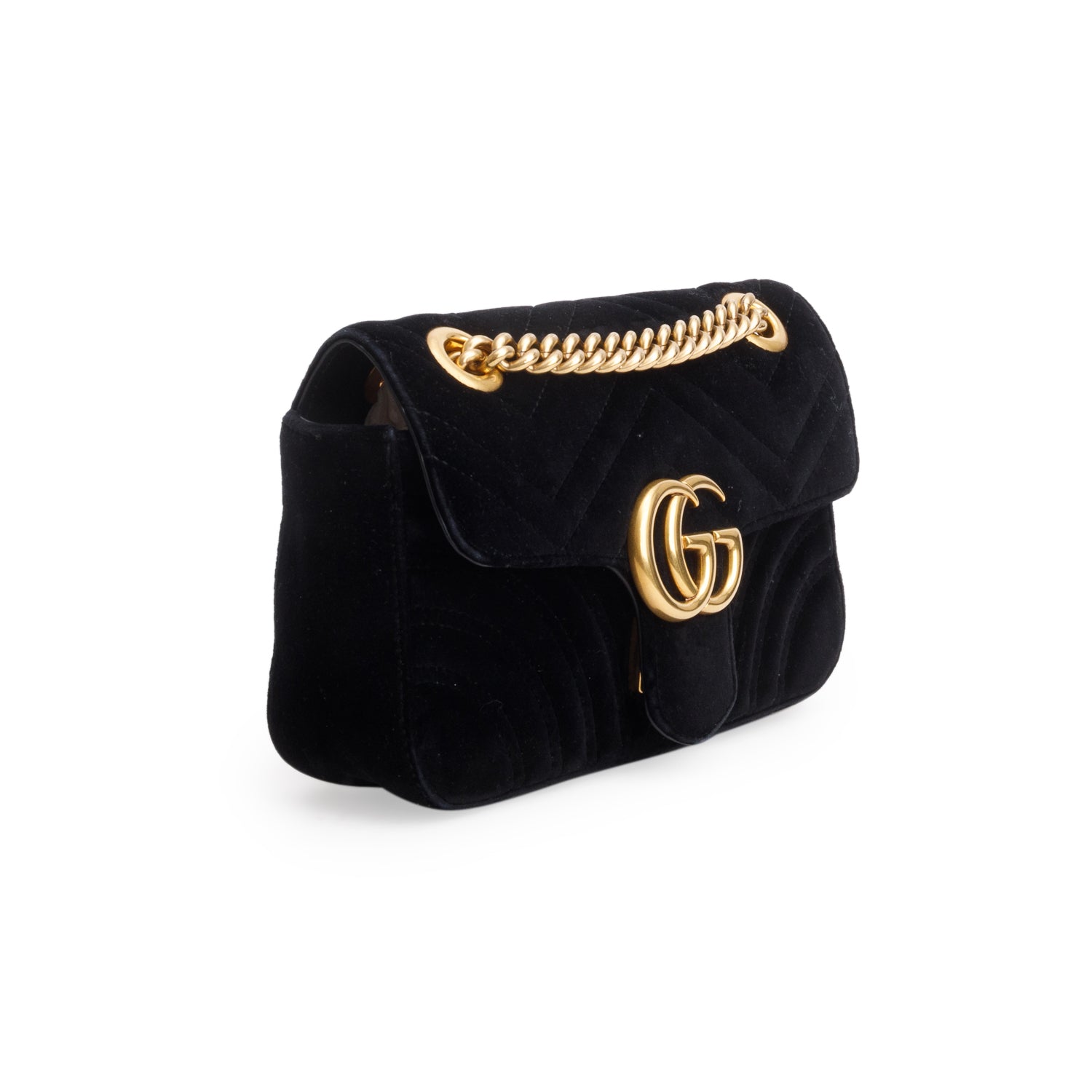 Gucci Black Velvet Matelasse Small GG Marmont Shoulder Bag