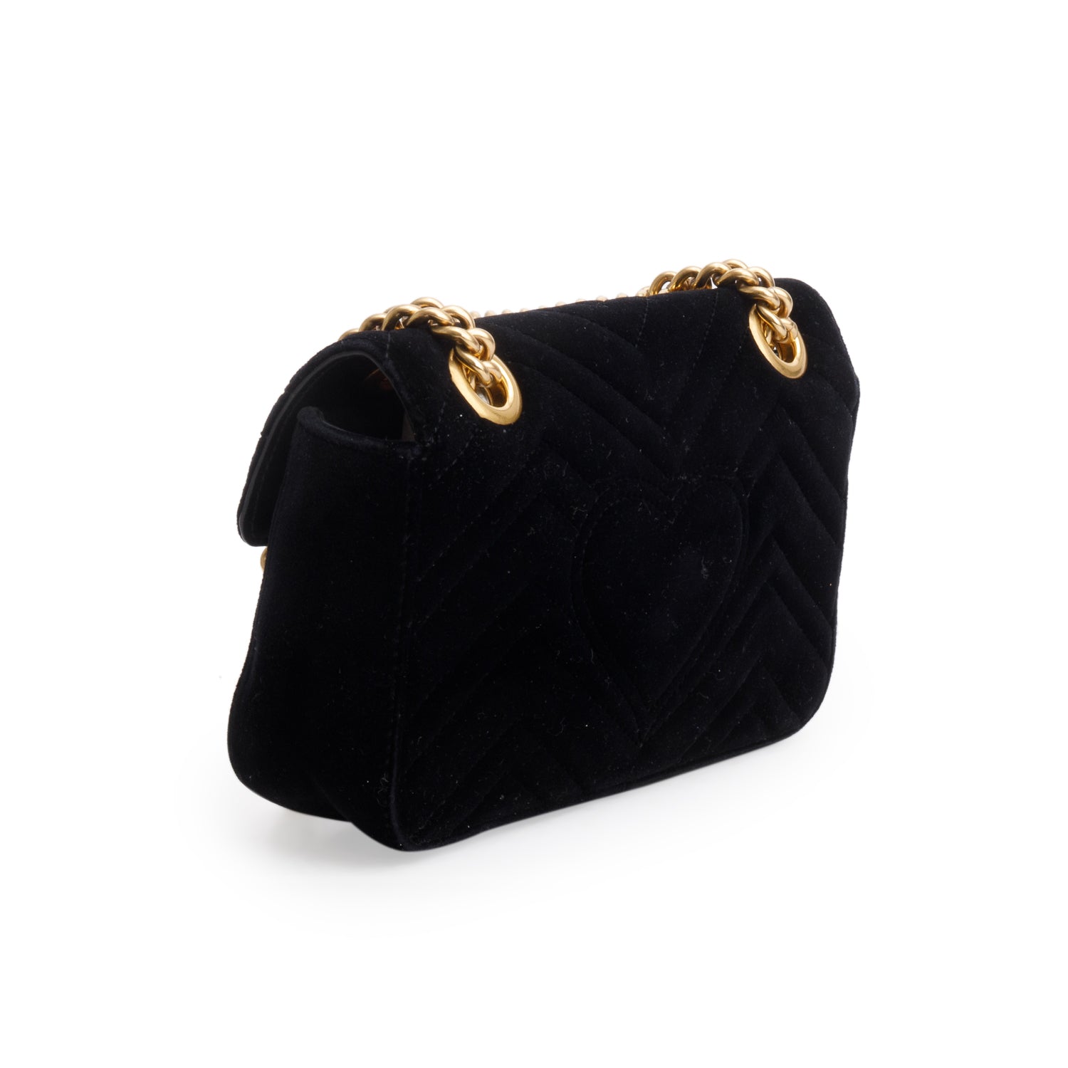 Gucci Black Velvet Matelasse Small GG Marmont Shoulder Bag