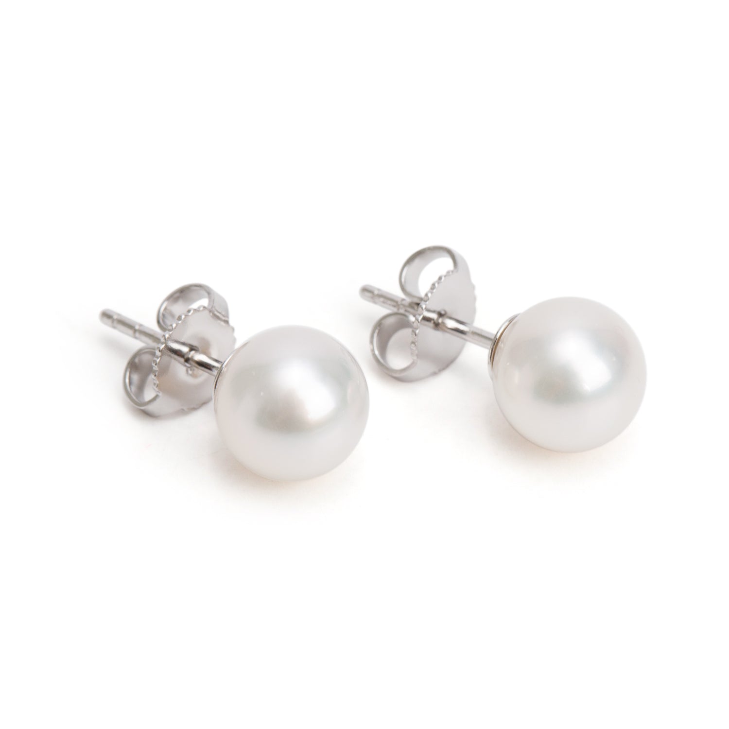 Tiffany & Co. 18k White Gold Signature Pearl Stud Earrings, 7.5-8 MM w/ Box