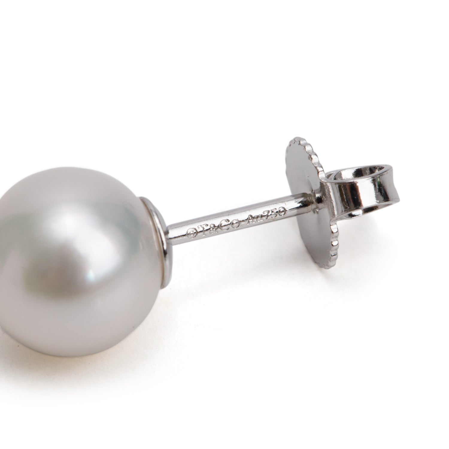 Tiffany & Co. 18k White Gold Signature Pearl Stud Earrings, 7.5-8 MM w/ Box