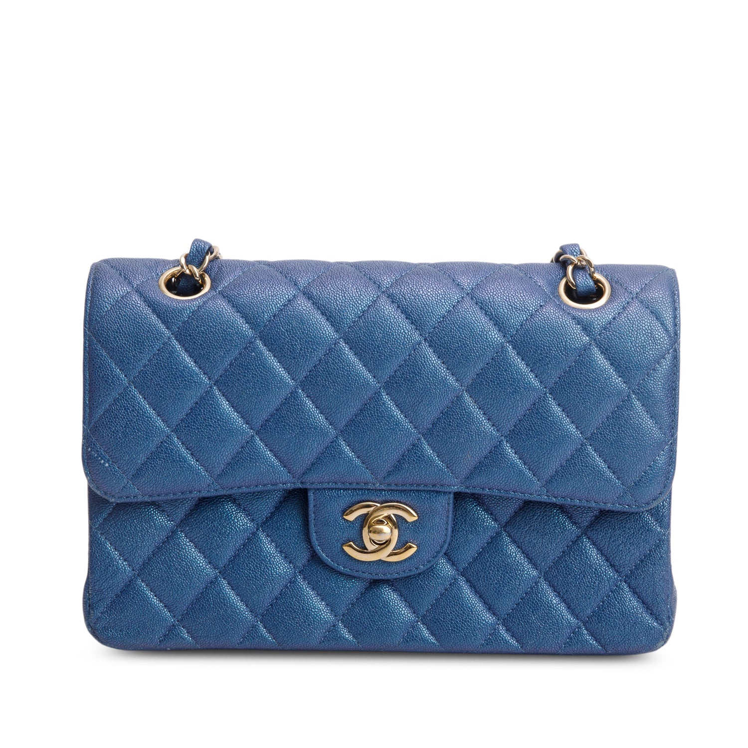 Chanel Iridescent Blue Caviar Quilted Small Double Flap w/ Box