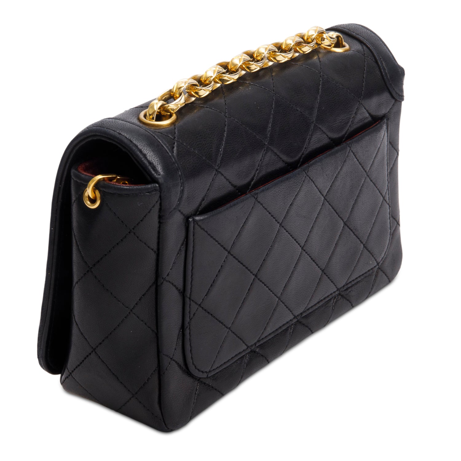 Chanel Vintage Black Lambskin Quilted Diana Flap w/ Box, Pouch & Authenticity Card