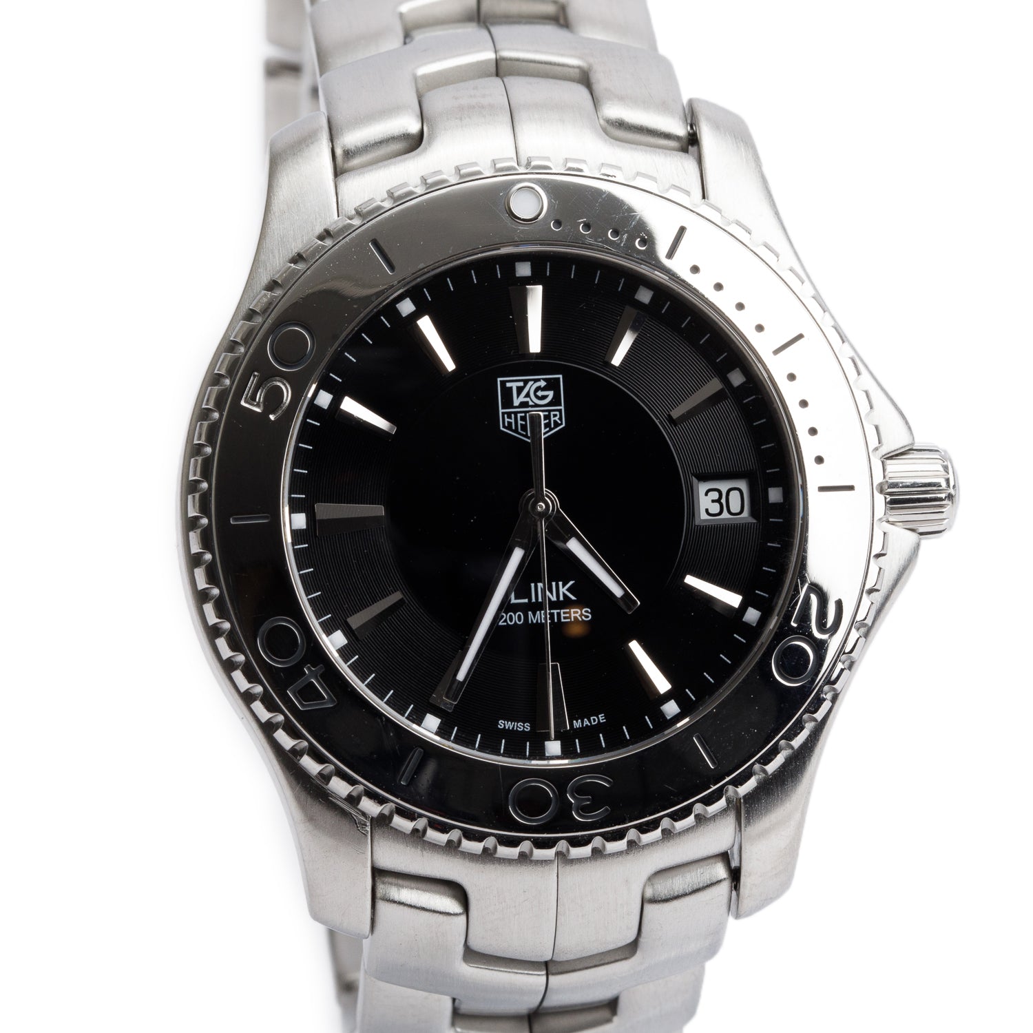 Tag Heuer Stainless Steel Link 39 MM Quartz Watch Black Dial WJ1110 w/ Box