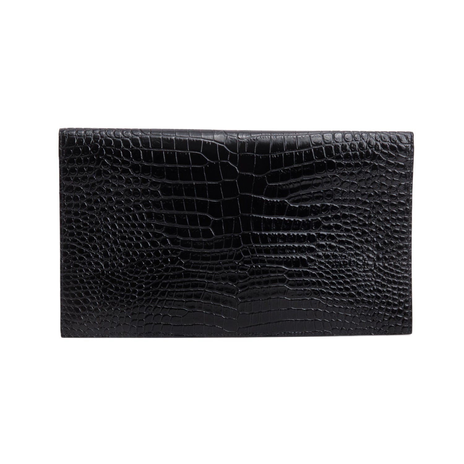 Saint Laurent Black Calfskin Croc Embossed Uptown Monogram Pouch w/ Box