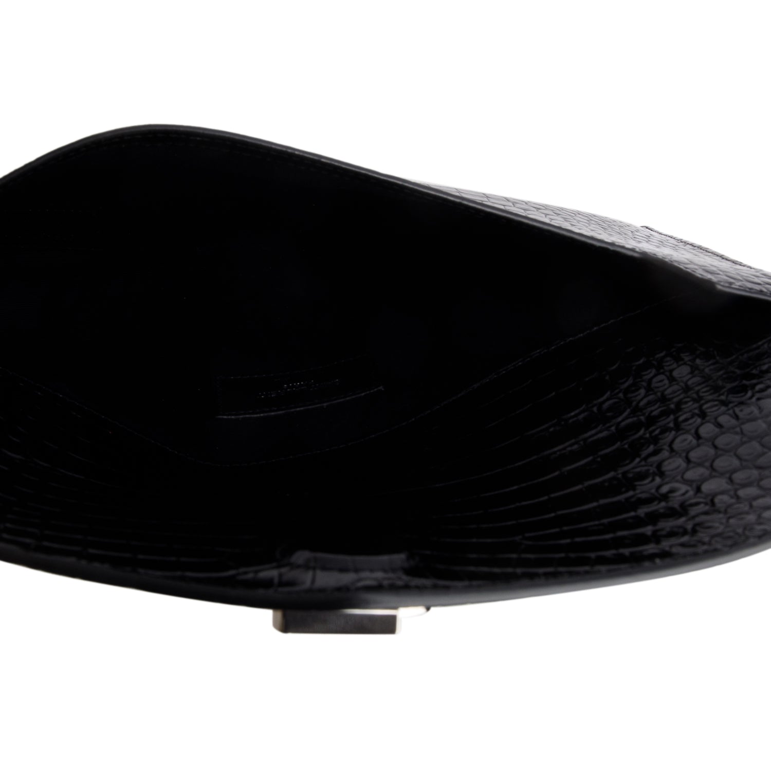 Saint Laurent Black Calfskin Croc Embossed Uptown Monogram Pouch w/ Box