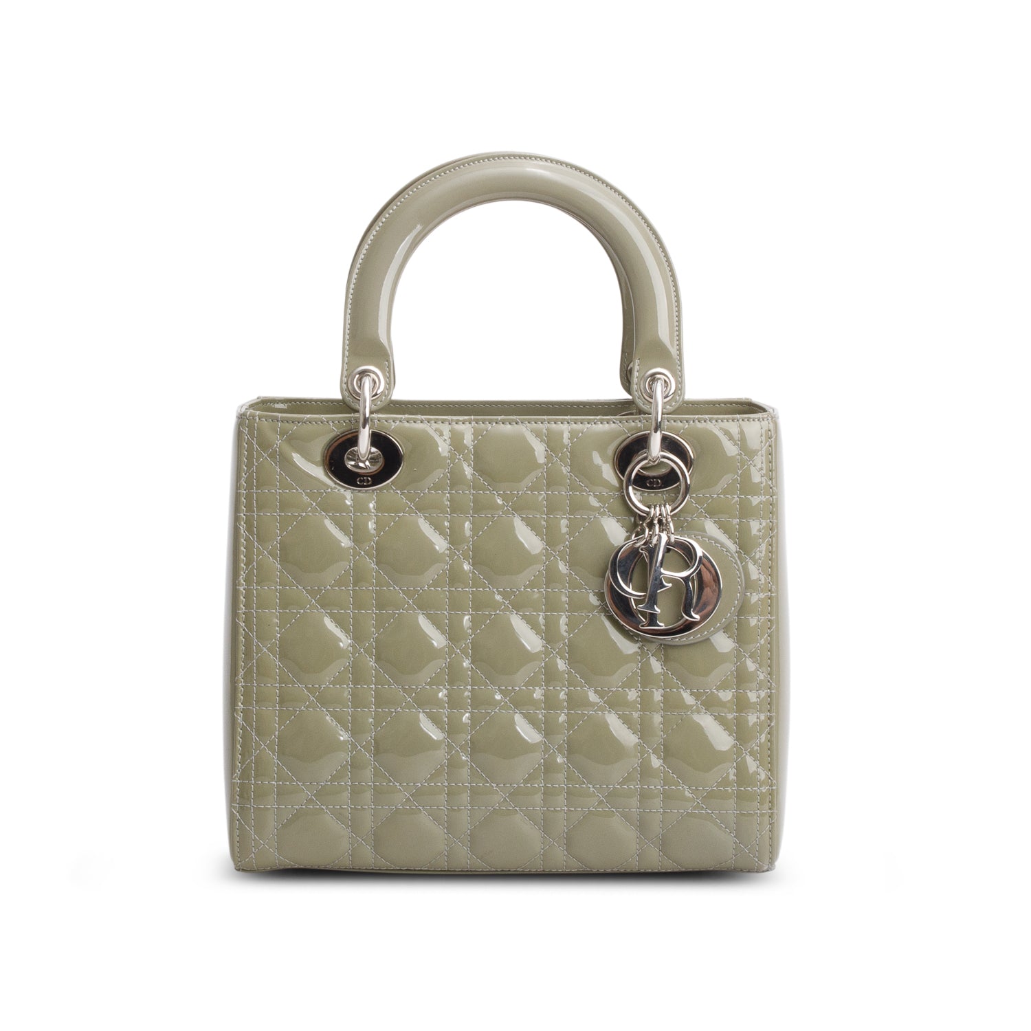 Christian Dior Green Cannage Patent Leather Medium Lady Dior Bag w/ Strap