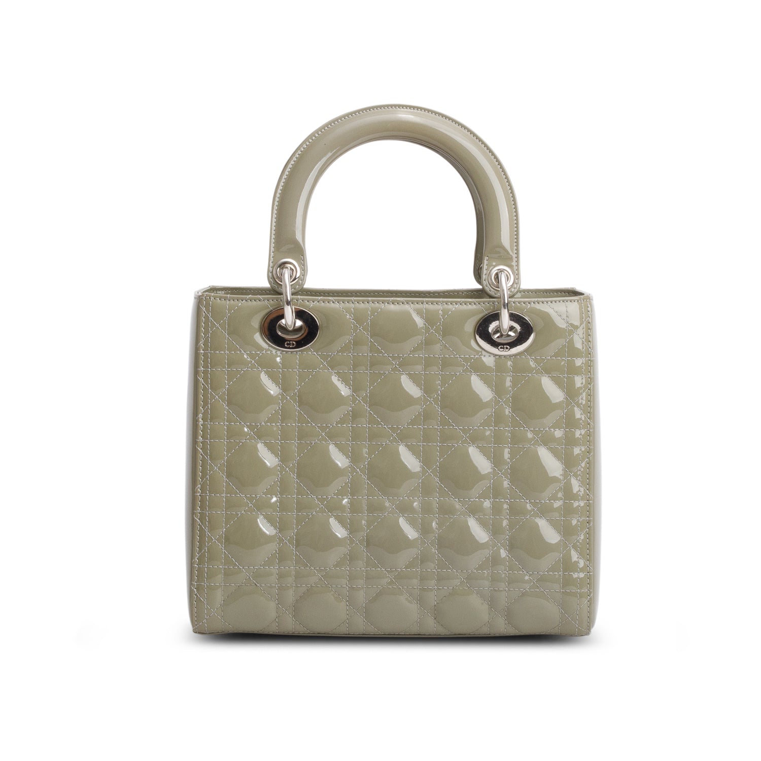 Christian Dior Green Cannage Patent Leather Medium Lady Dior Bag w/ Strap