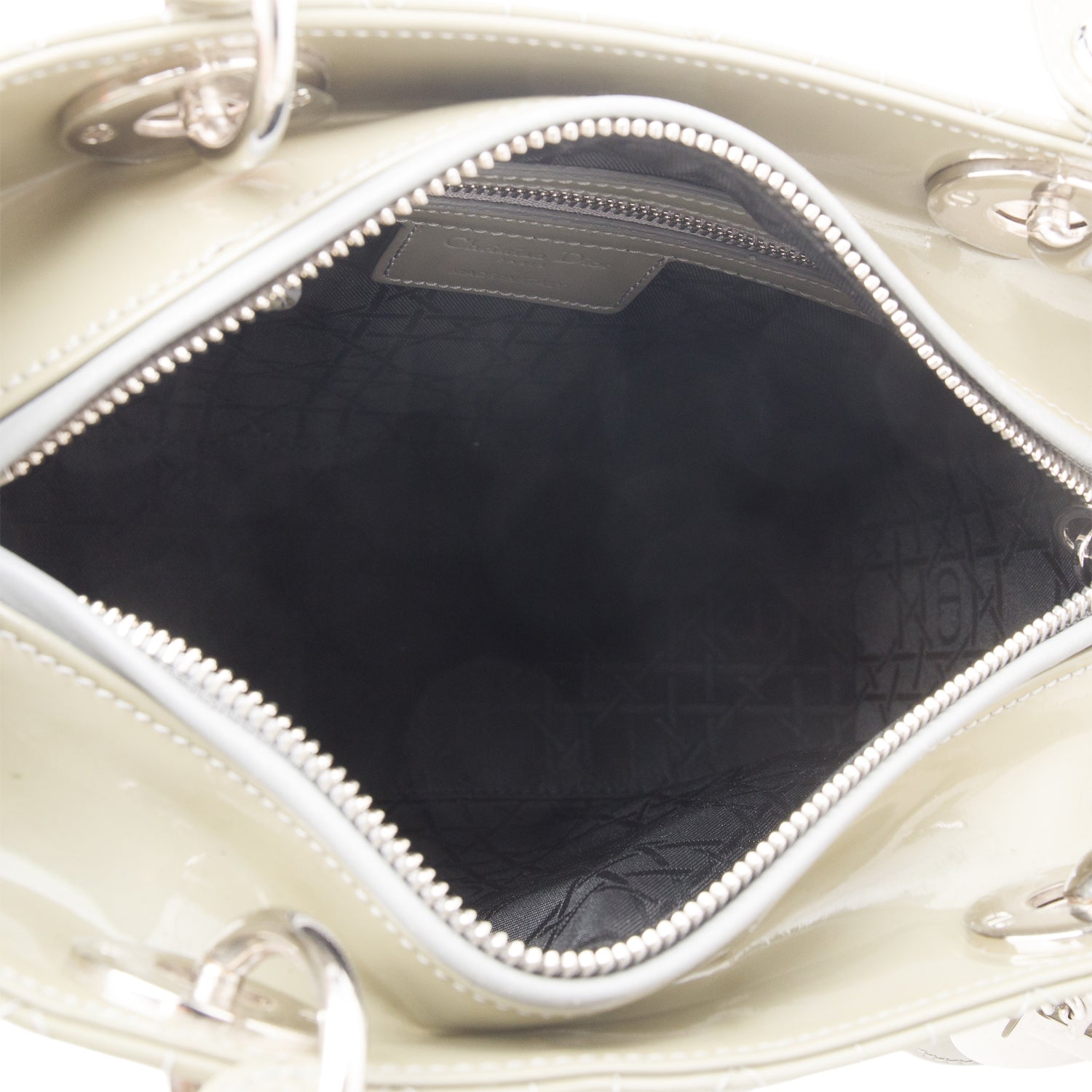 Christian Dior Green Cannage Patent Leather Medium Lady Dior Bag w/ Strap