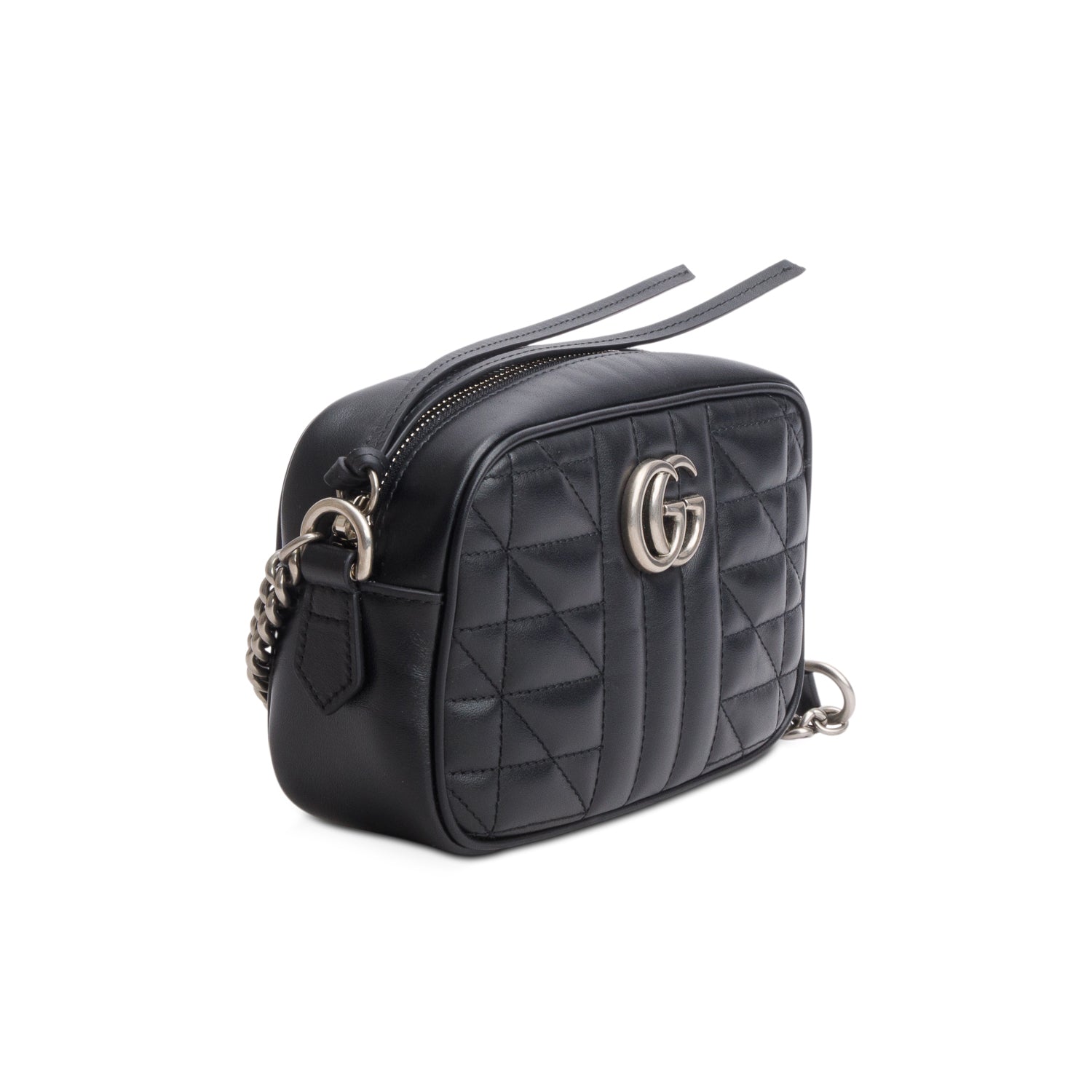 Gucci Black Calfskin Matelasse Aria Mini GG Marmont Chain Shoulder Bag