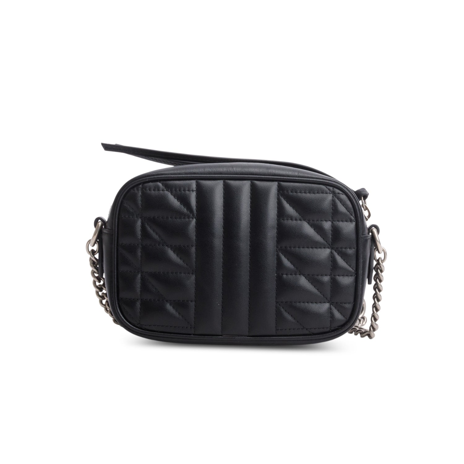 Gucci Black Calfskin Matelasse Aria Mini GG Marmont Chain Shoulder Bag