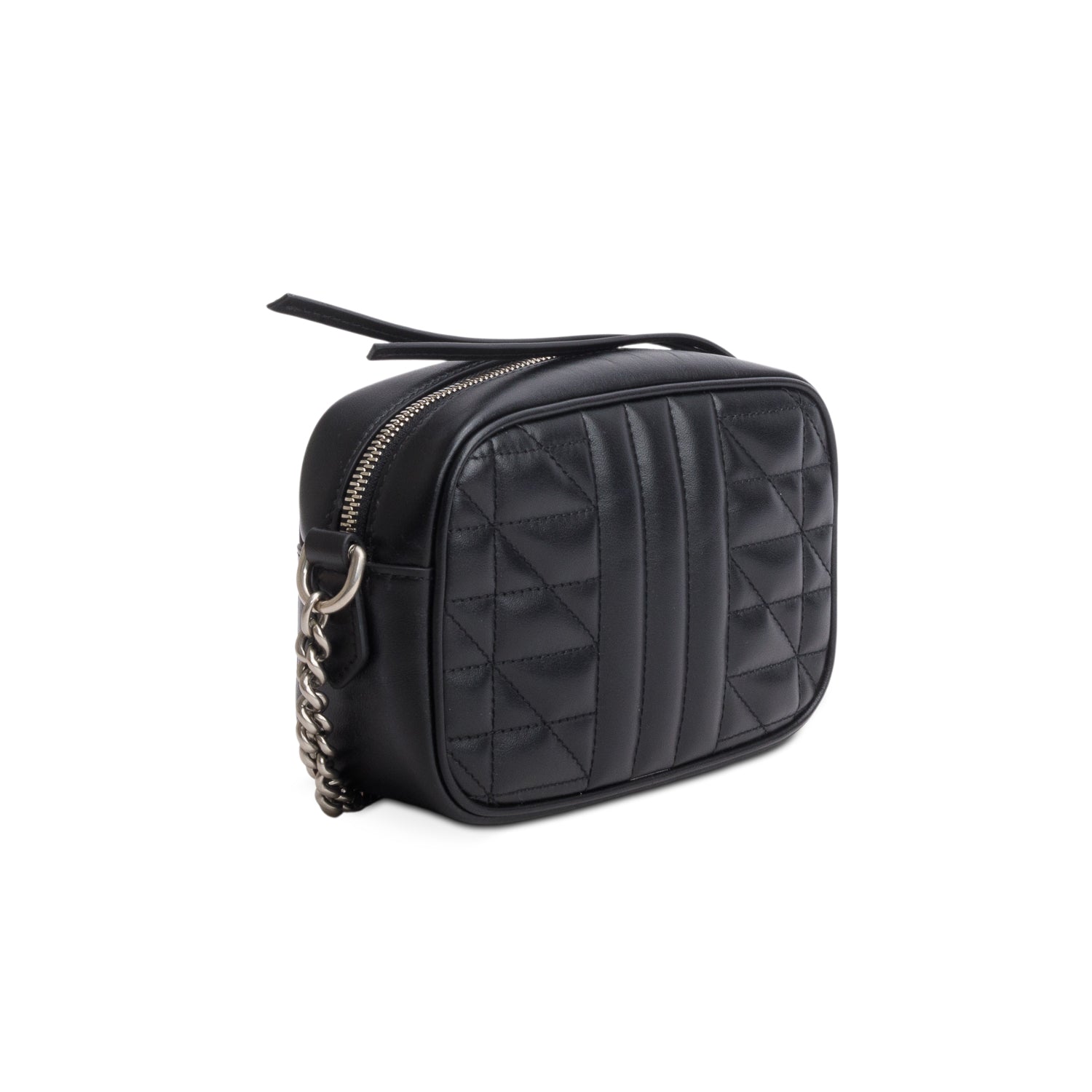 Gucci Black Calfskin Matelasse Aria Mini GG Marmont Chain Shoulder Bag