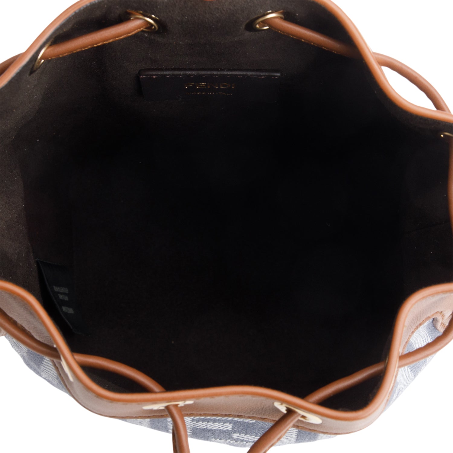 Fendi Blue Denim Effect Fabric FF Jacquard Vitello Mini Mon Tresor Bucket Bag w/ Straps