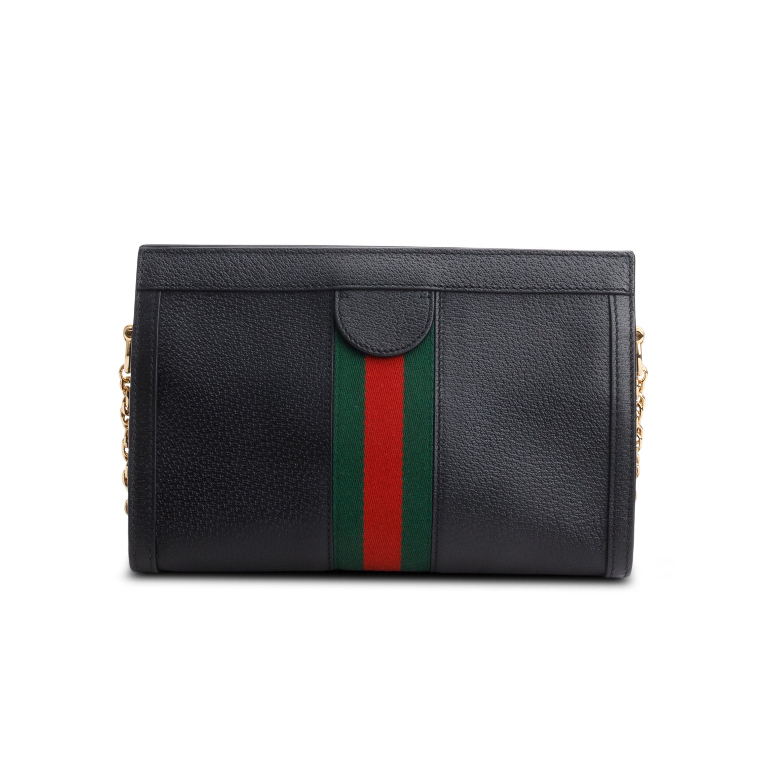 Gucci Black Textured Calfskin Web Small Ophidia Chain Shoulder Bag
