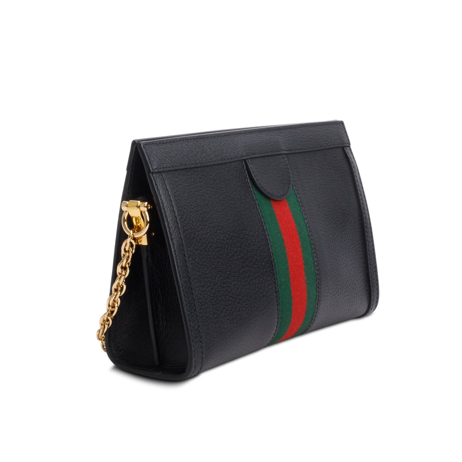 Gucci Black Textured Calfskin Web Small Ophidia Chain Shoulder Bag