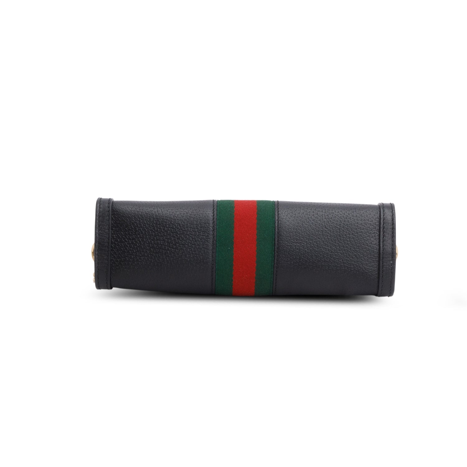 Gucci Black Textured Calfskin Web Small Ophidia Chain Shoulder Bag