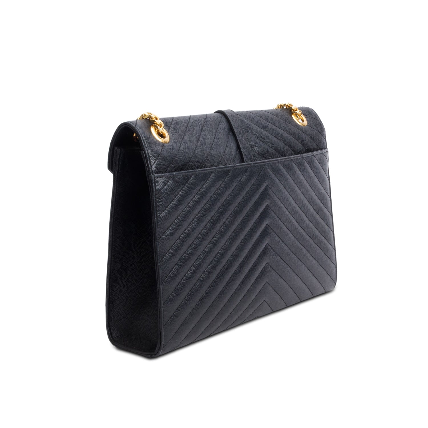 Saint Lauren Black Grain de Poudre Matelasse Large Monogram Envelope Bag