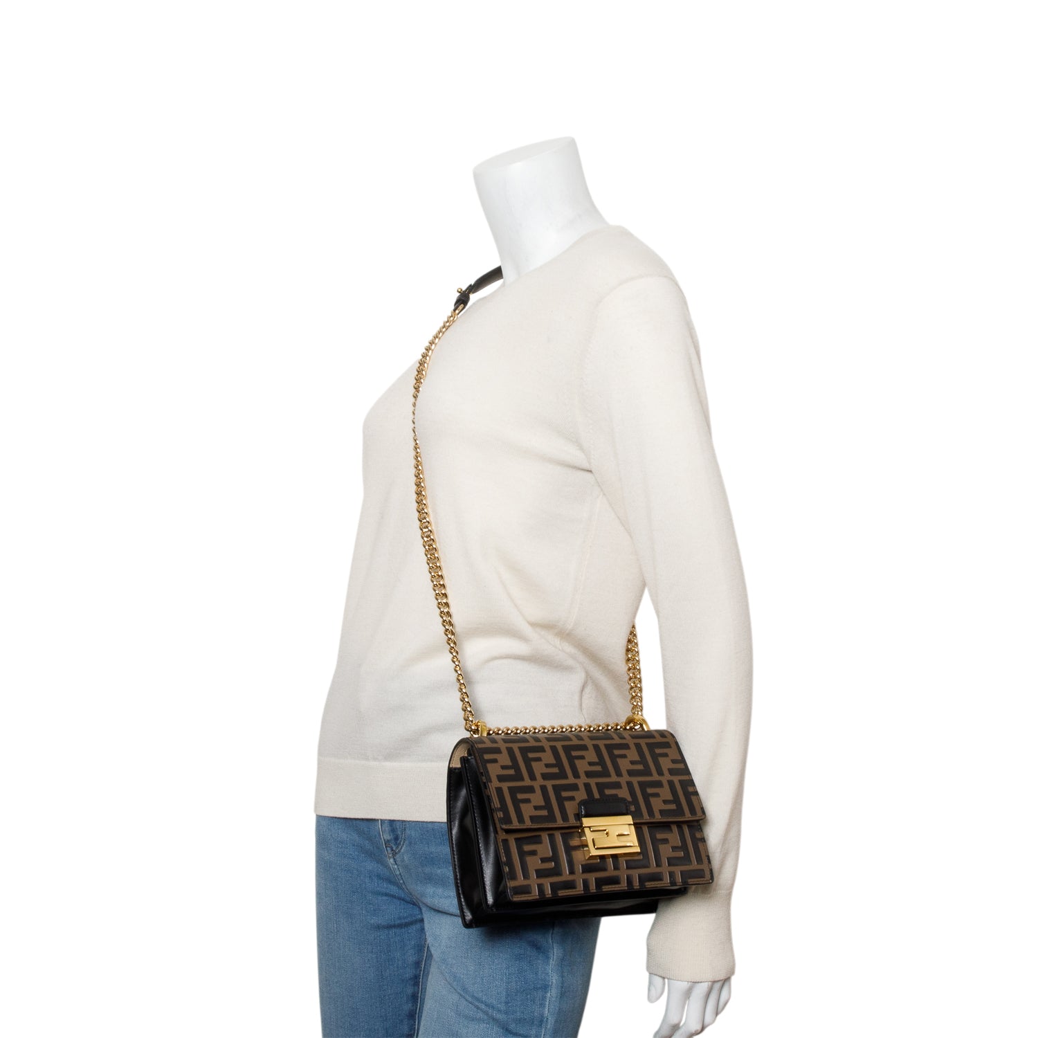 Fendi Vitello Liberty Bi-Color FF 1974 Embossed Small Kan U Shoulder Bag w/ Straps