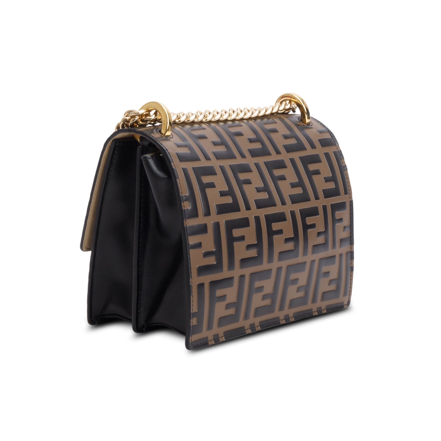 Fendi Vitello Liberty Bi-Color FF 1974 Embossed Small Kan U Shoulder Bag w/ Straps