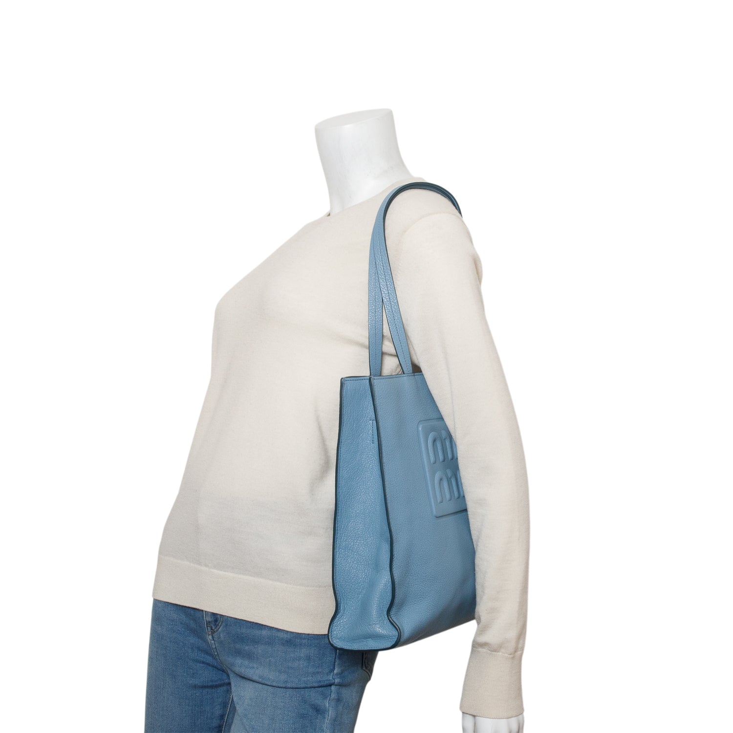Miu Miu Bue Madras Leather Tote w/ Strap