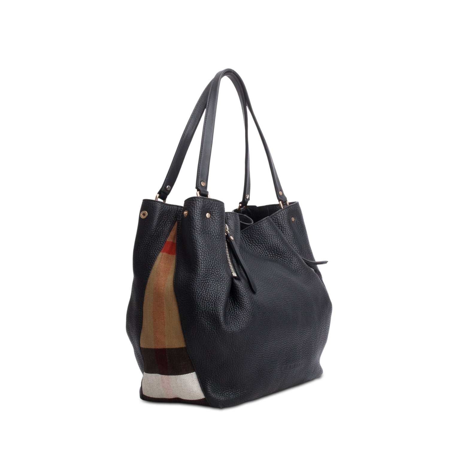 Burberry Black Grainy Calfskin House Check Medium Maidstone w/ Receipt