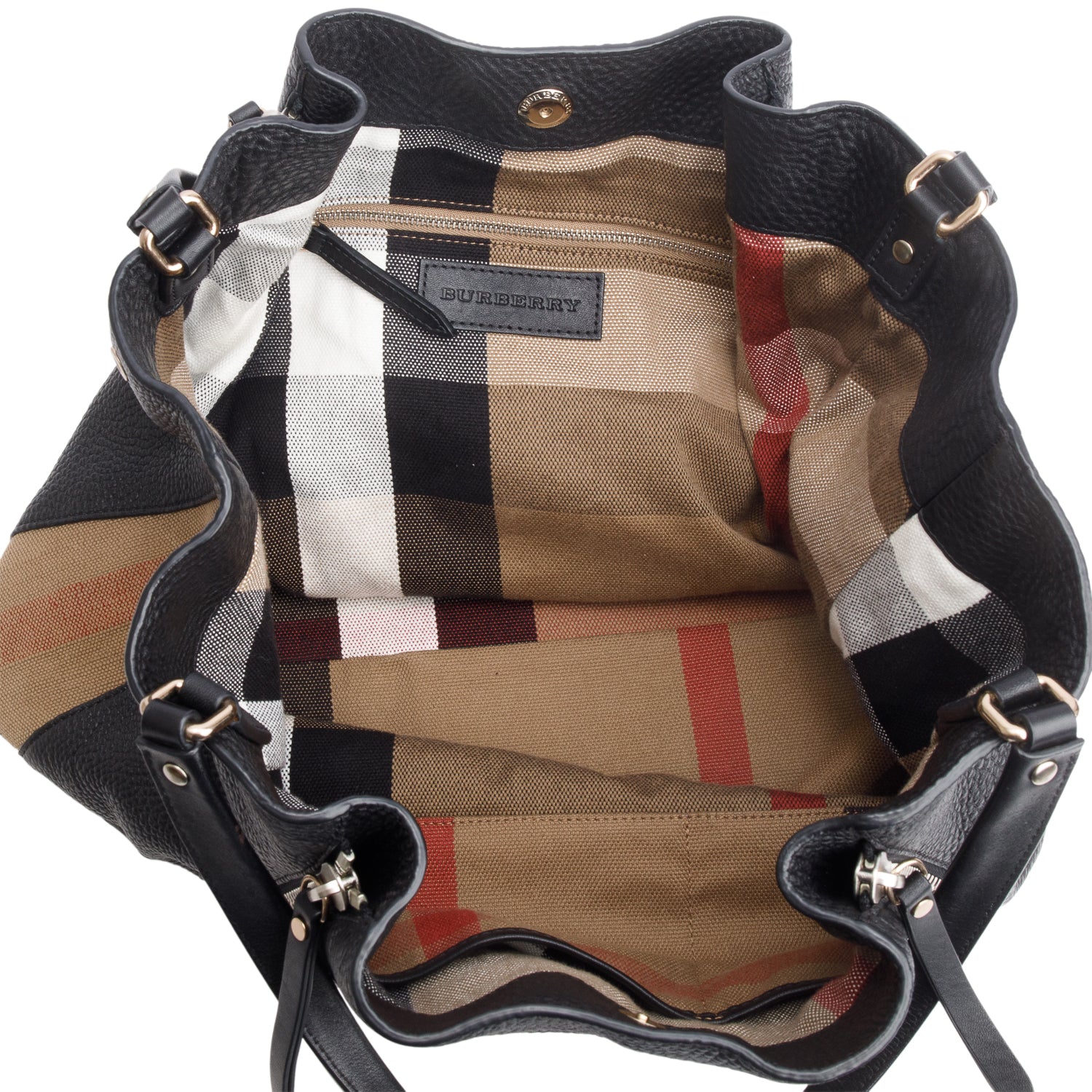 Burberry Black Grainy Calfskin House Check Medium Maidstone w/ Receipt