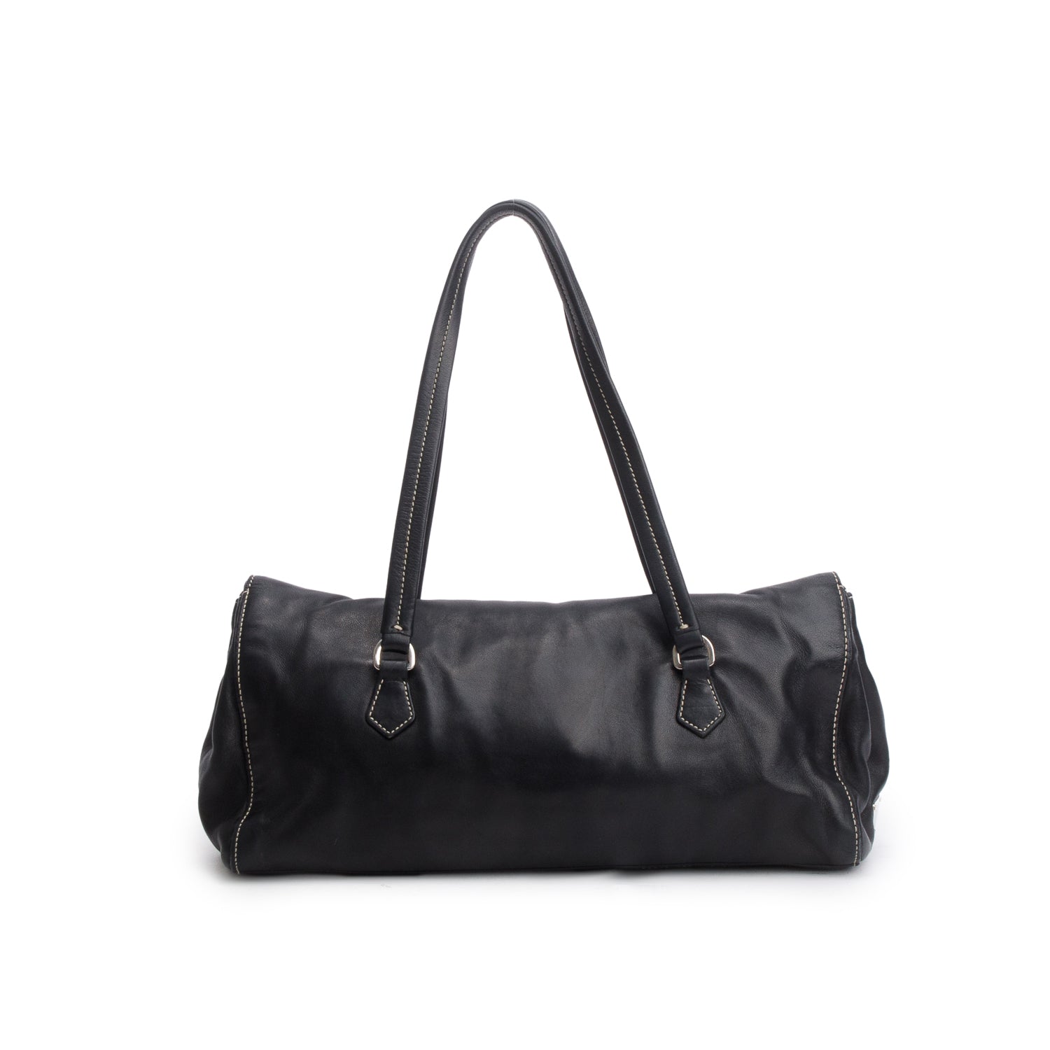 Prada Black Vitello Leather Easy A Foldover Pushlock Satchel