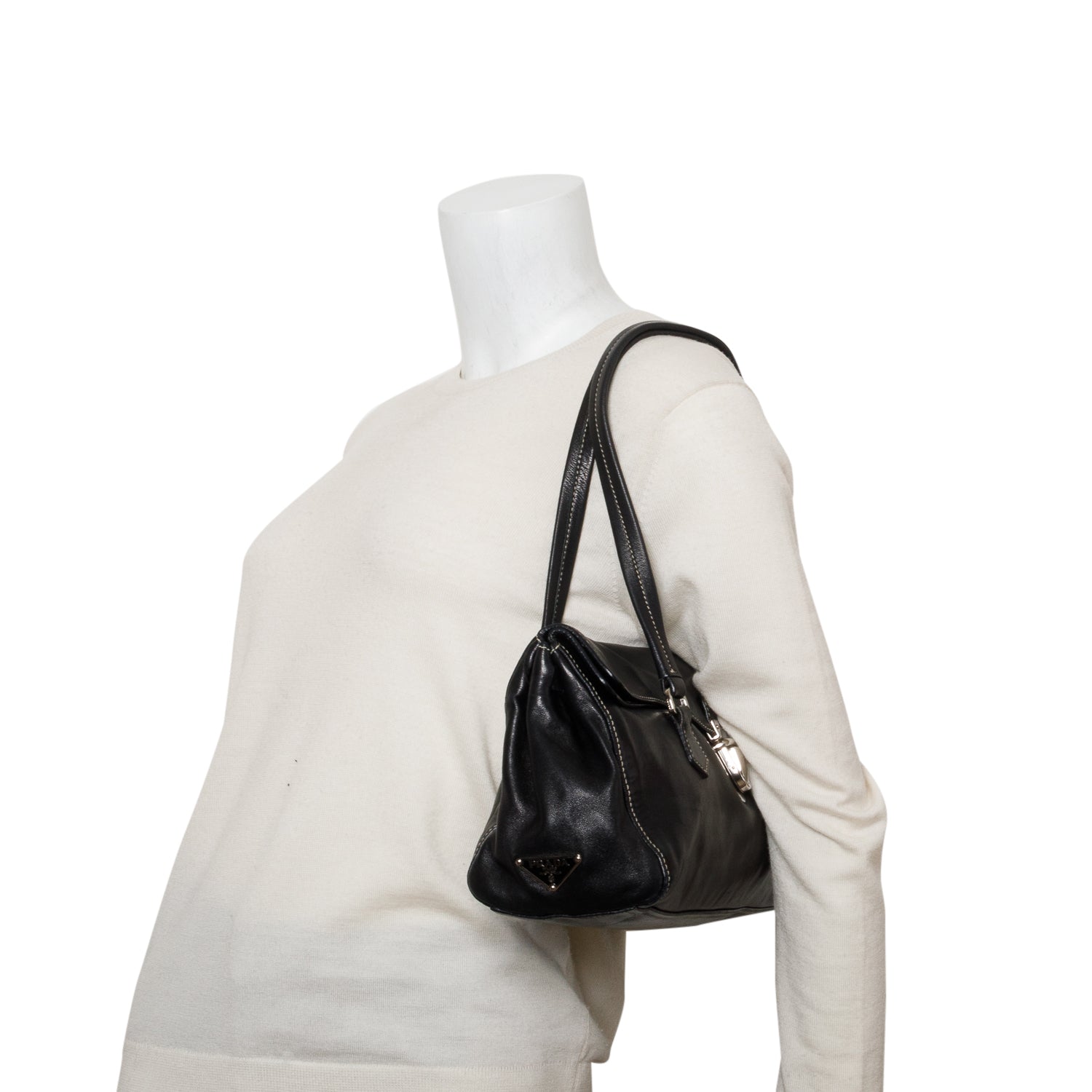 Prada Black Vitello Leather Easy A Foldover Pushlock Satchel
