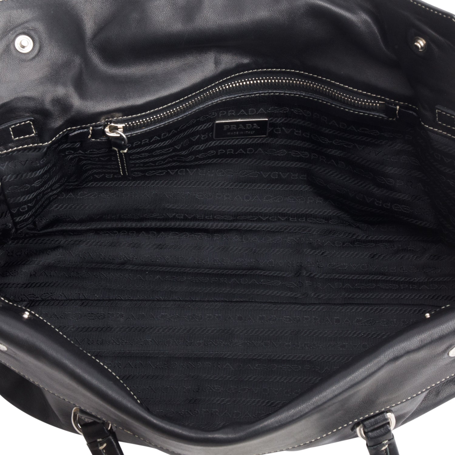 Prada Black Vitello Leather Easy A Foldover Pushlock Satchel