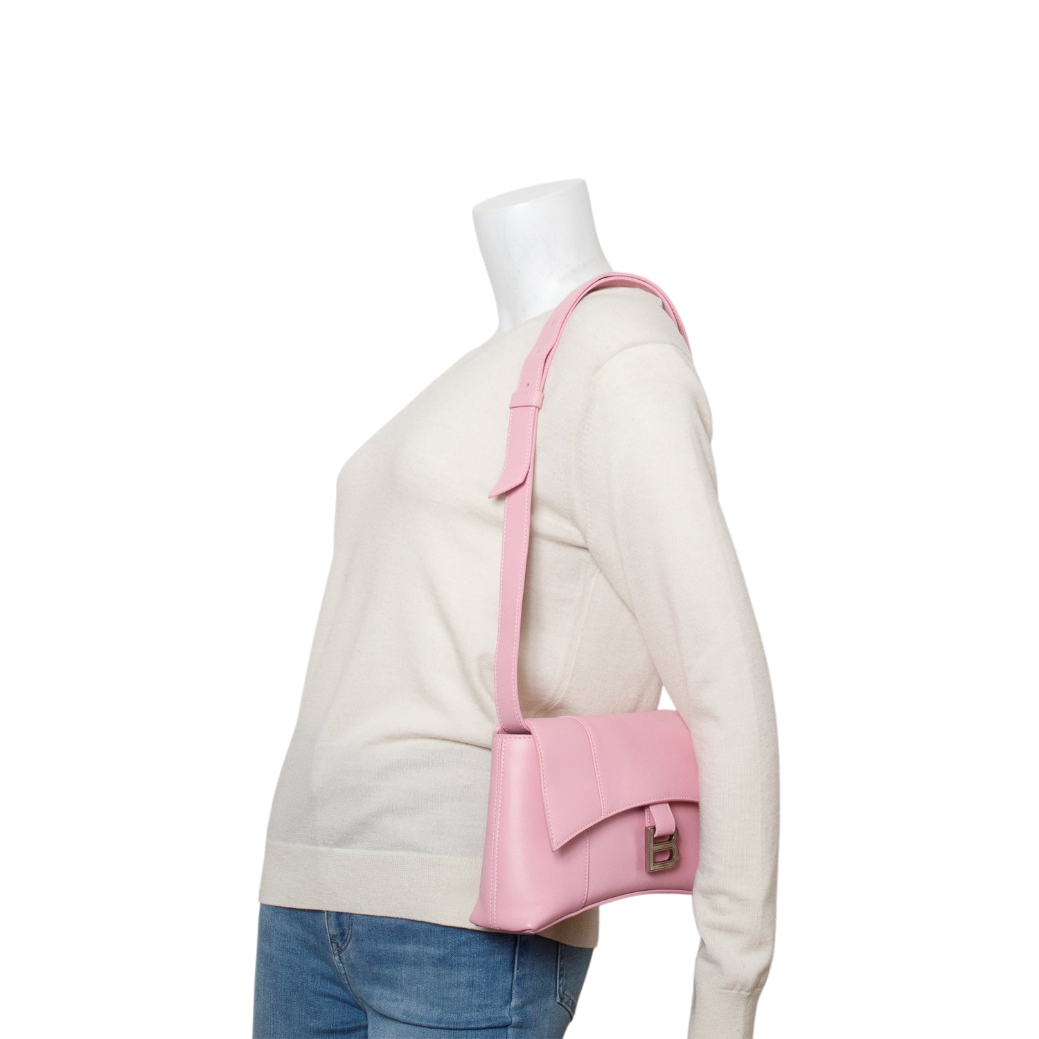 Balenciaga Pink Semi Shiny Smooth Calfskin XS Downtown Shoulder Bag