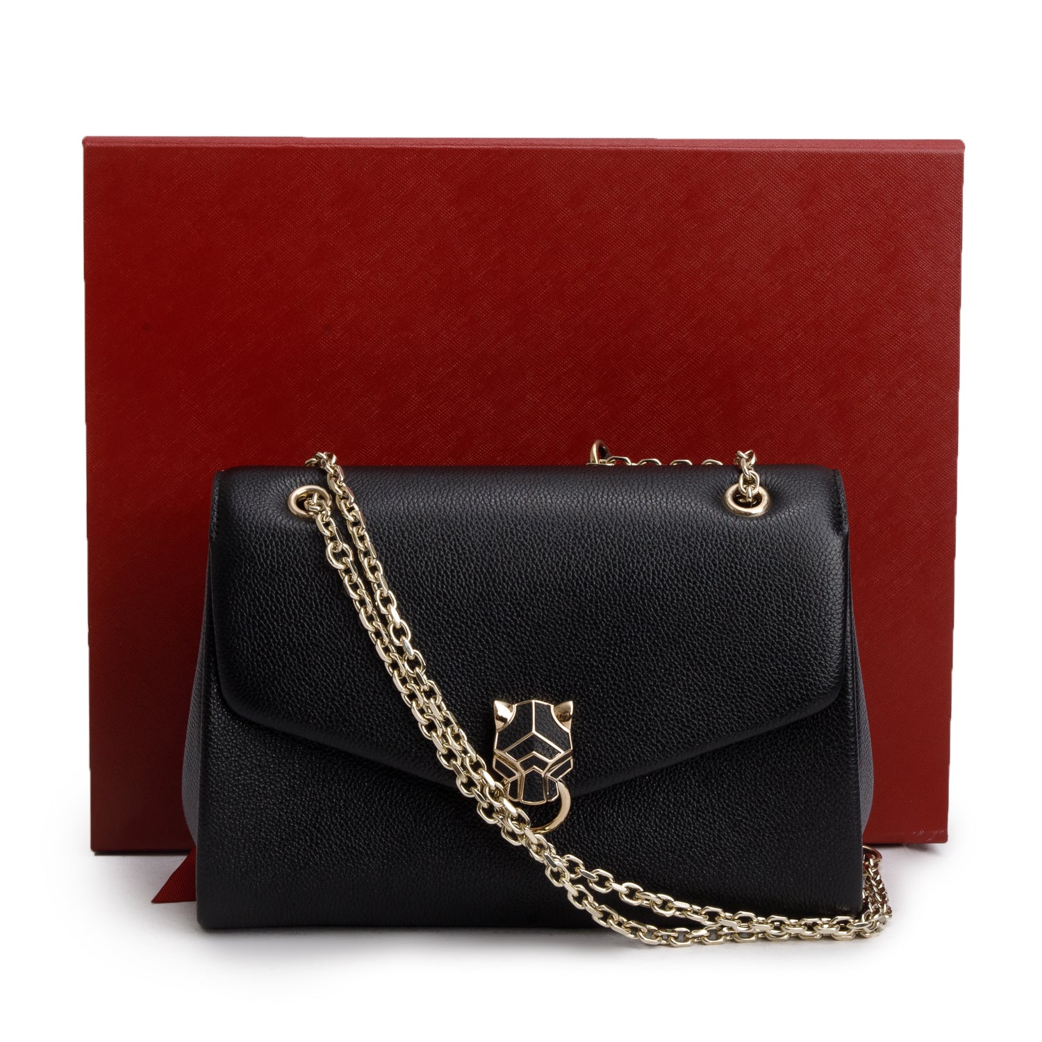 Cartier Black Calfskin Panthere Graphique Small Chain Bag w/ Box