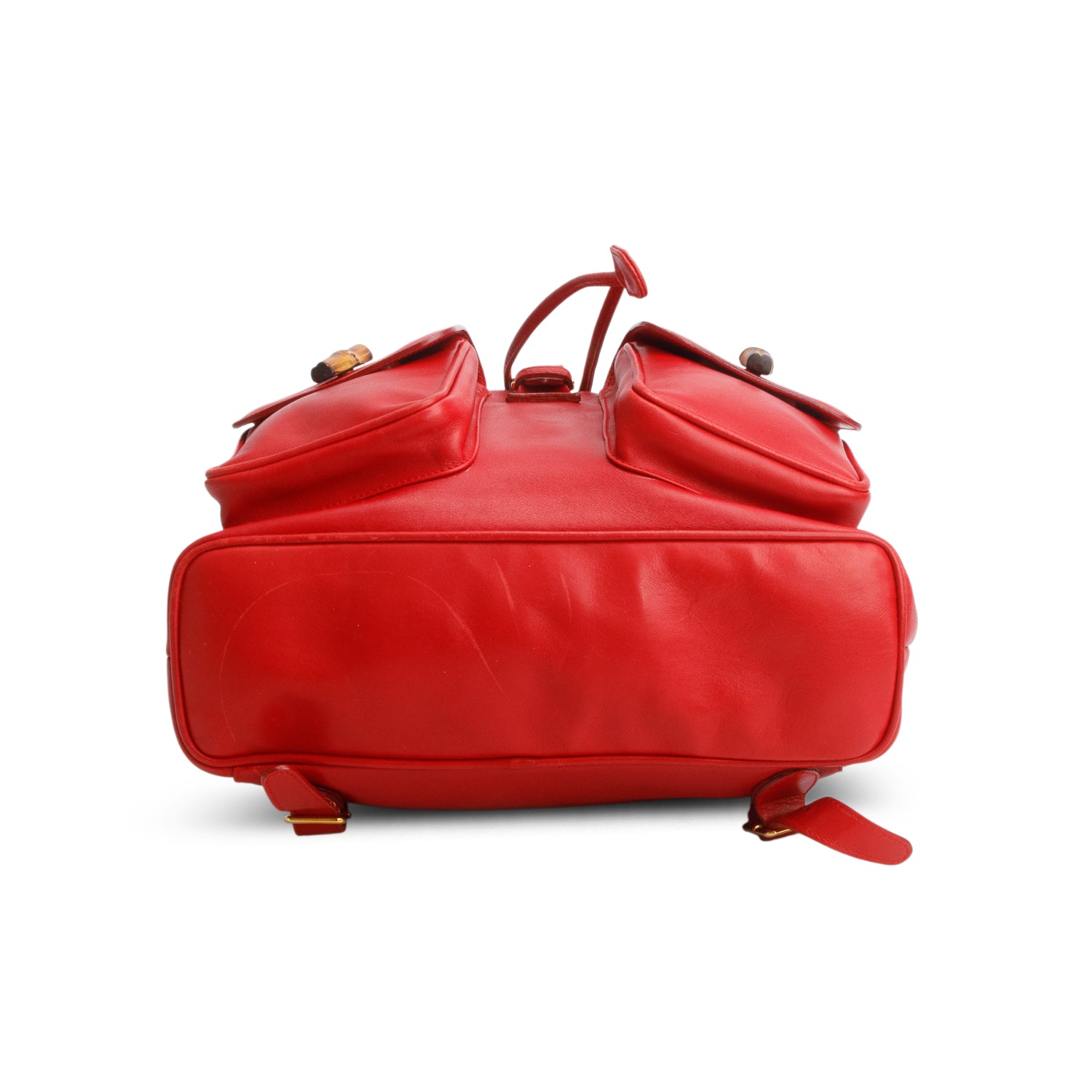 Gucci Red Glossy Calfskin Bamboo Backpack