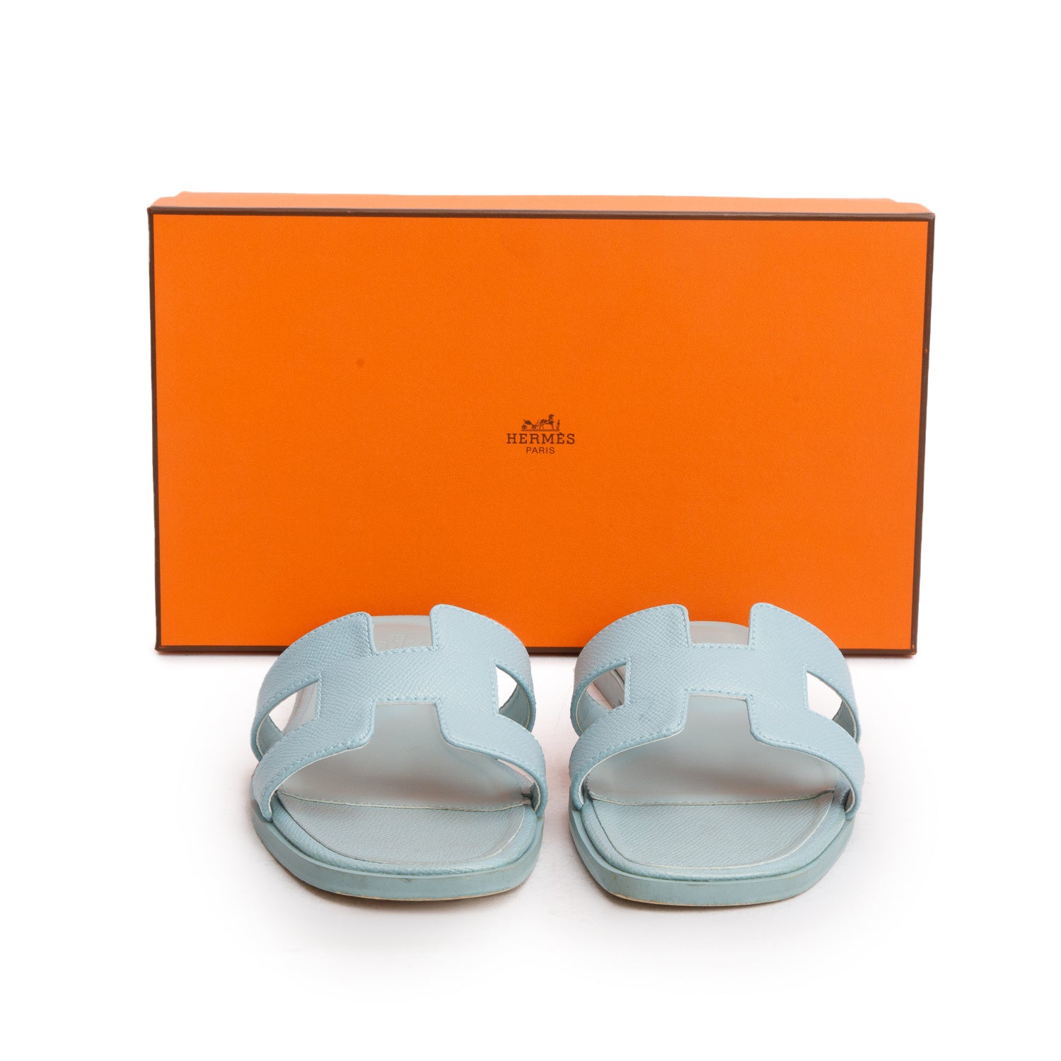 Hermes Bleu Glacier Epsom Calfskin Oran Sandals, Women's Size 39 w/ Box