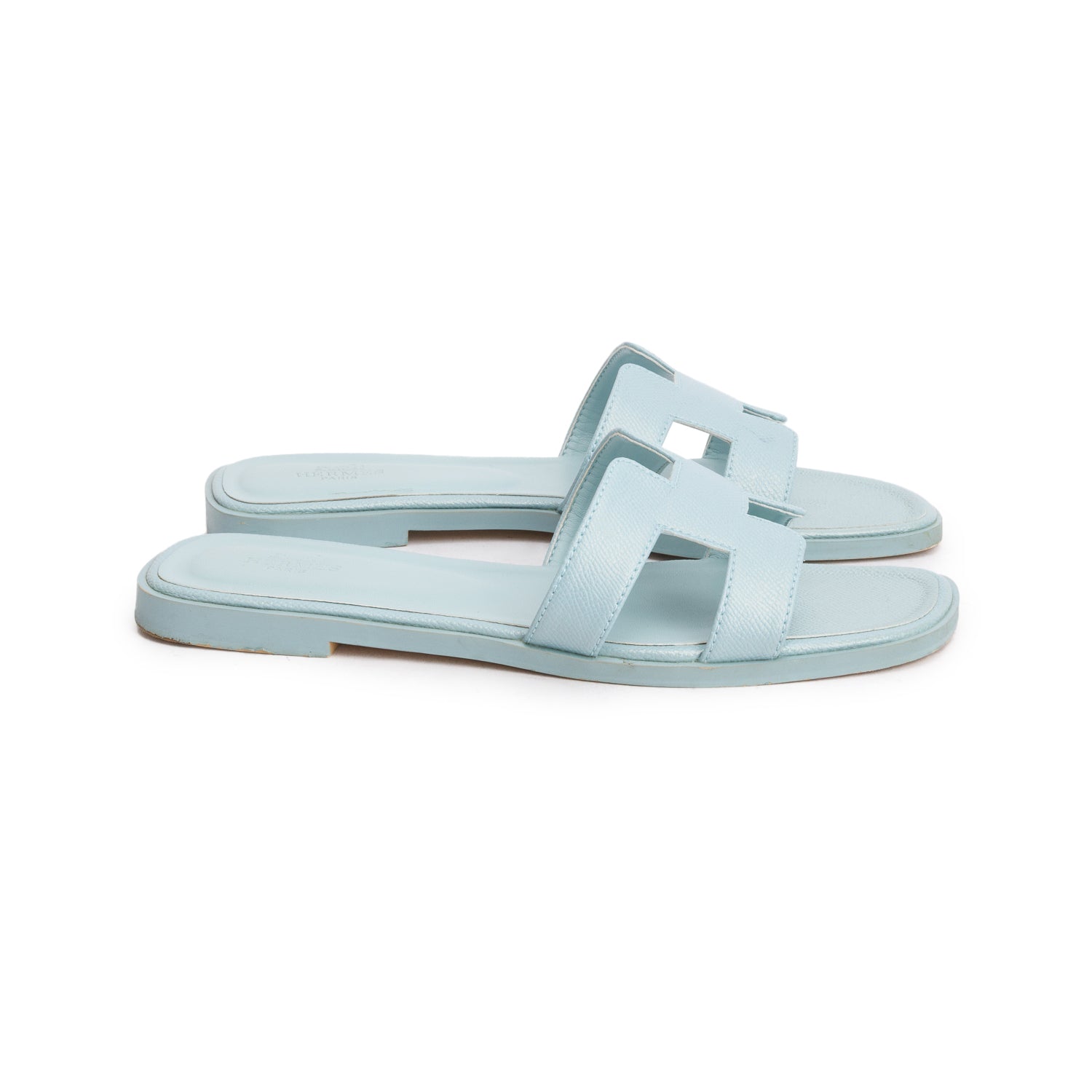 Hermes Bleu Glacier Epsom Calfskin Oran Sandals, Women's Size 39 w/ Box