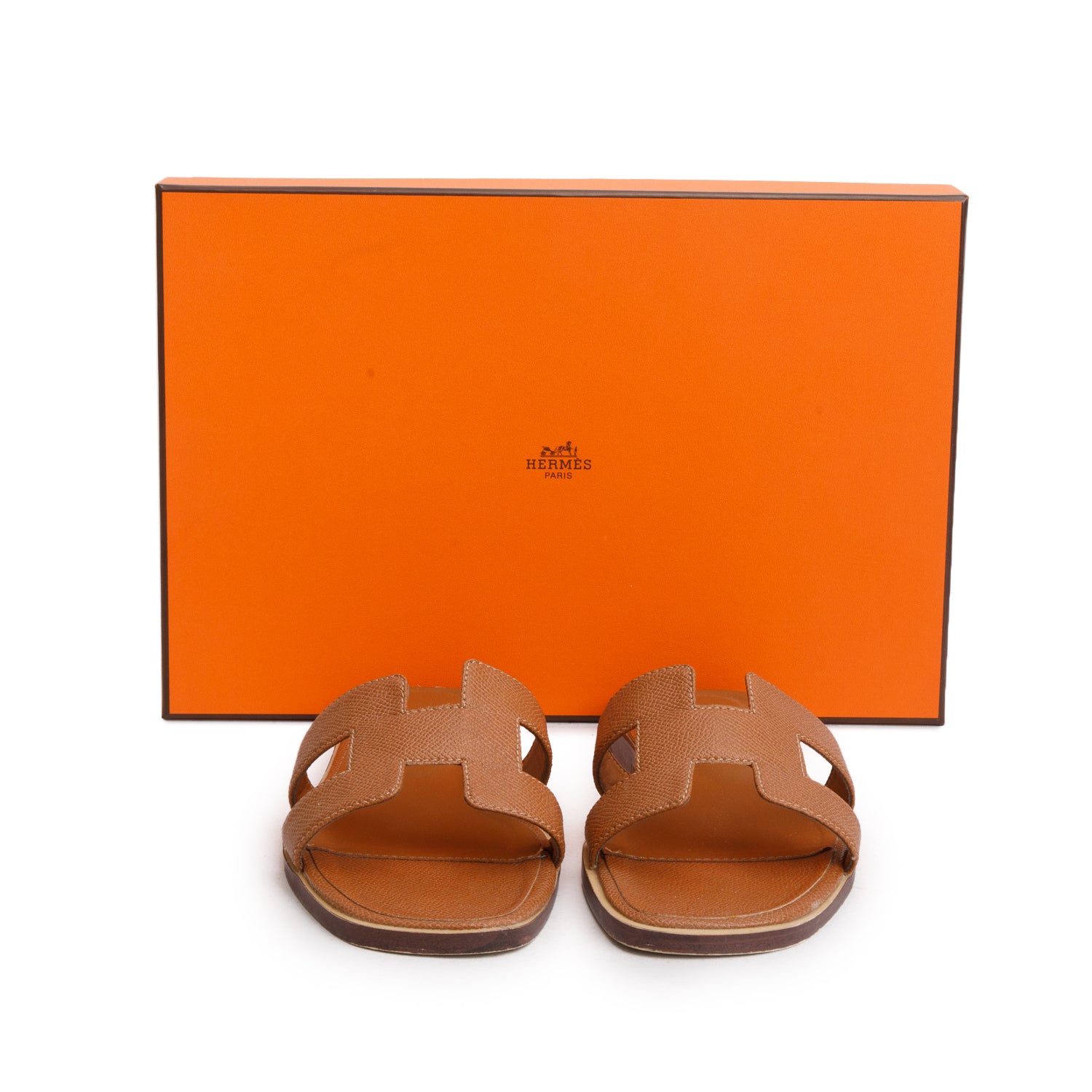 Hermes Gold Epsom Calfskin Oran Sandals, Women's Size 39 w/ Box