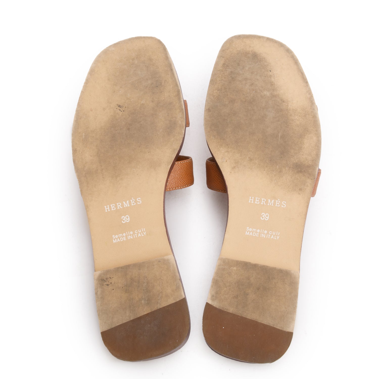 Hermes Gold Epsom Calfskin Oran Sandals, Women's Size 39 w/ Box
