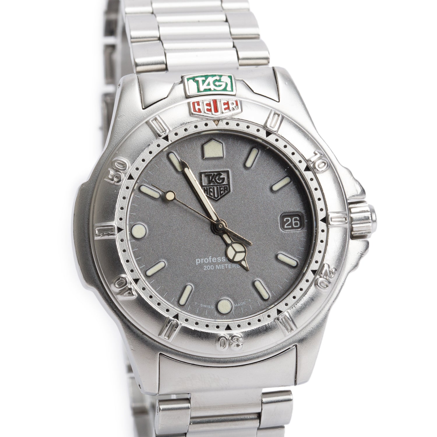 Tag Heuer Vintage Stainless Steel 4000 Series 38 MM Quartz Watch Grey Dial 999.206A