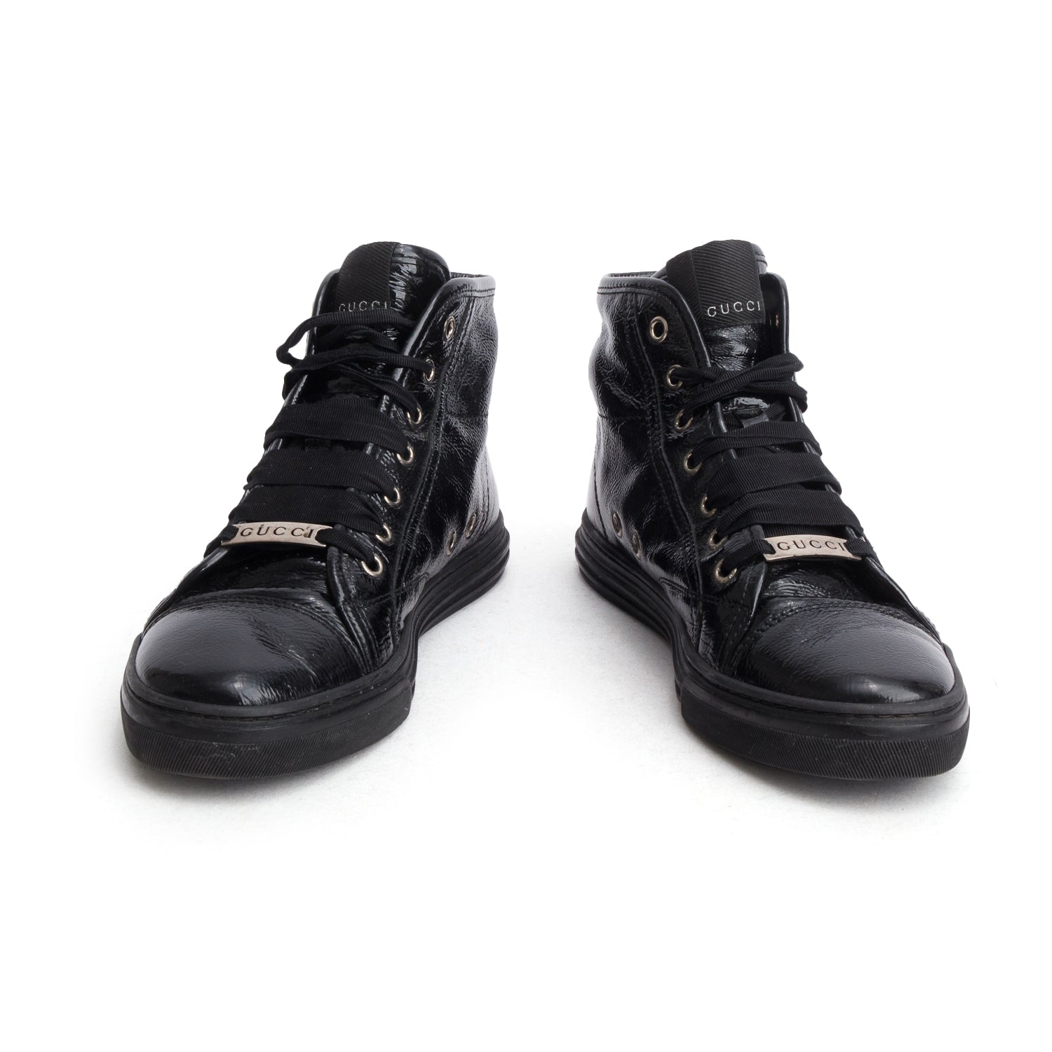 Gucci Black Soft Patent Leather High Top Sneakers, Women's Size 36 w/ Box