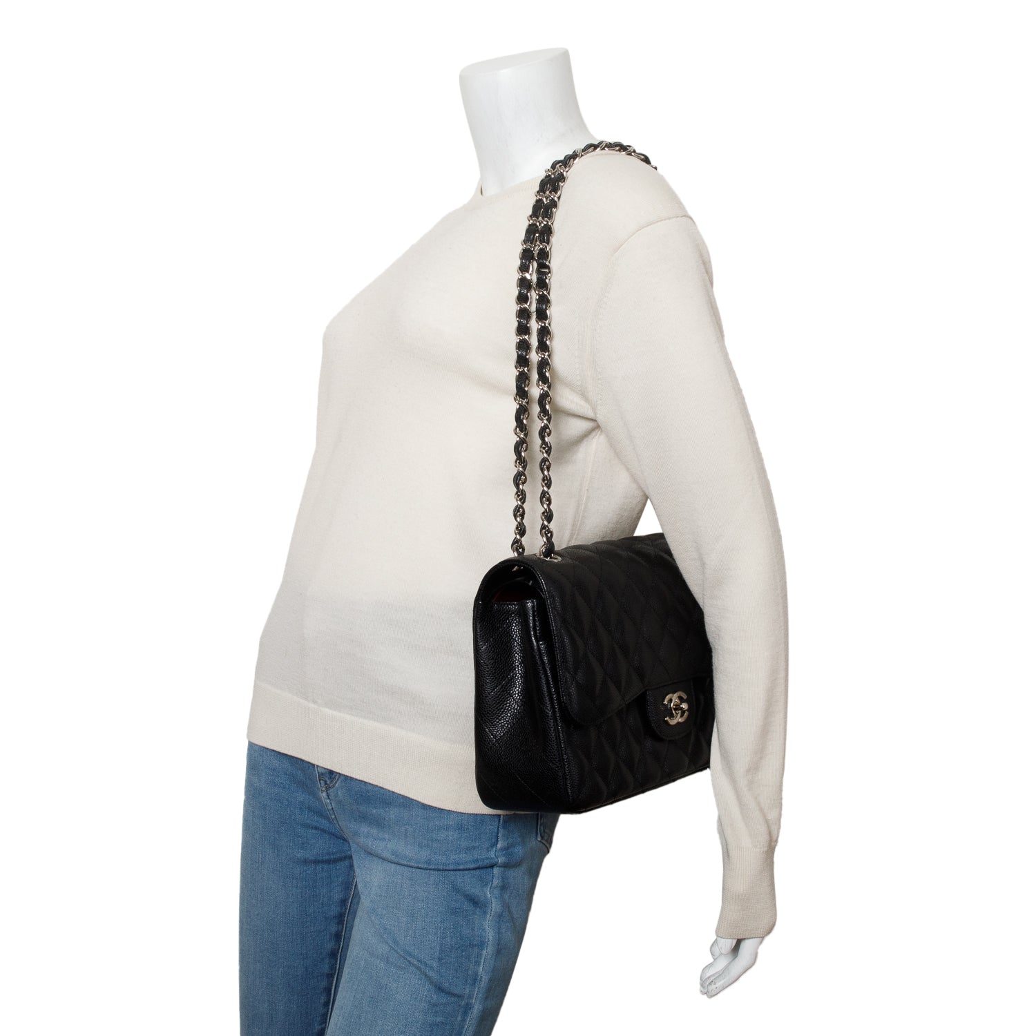 Chanel Black Caviar Jumbo Classic Double Flap Bag w/ Box, Authenticity Card & Receipt
