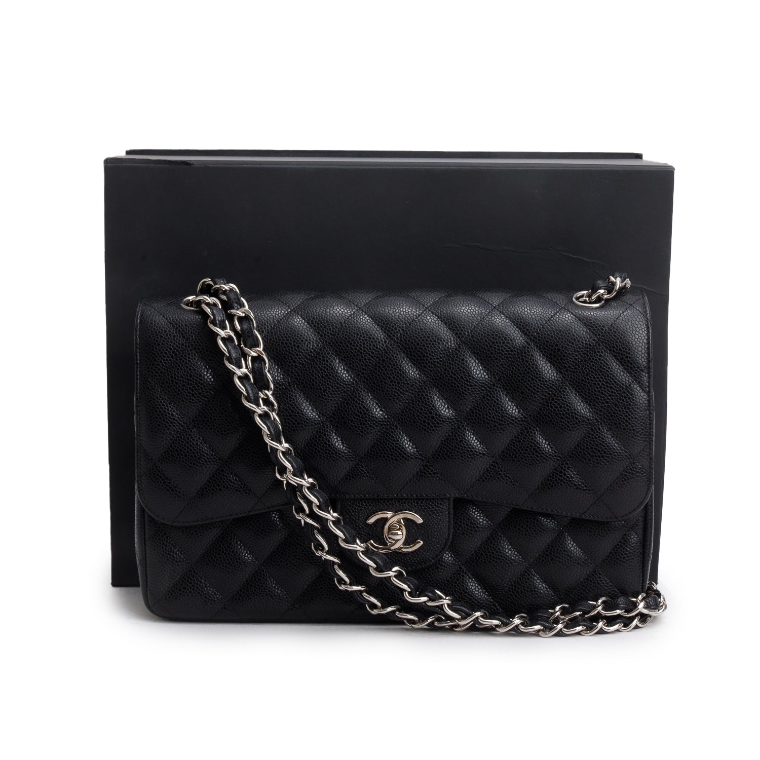 Chanel Black Caviar Jumbo Classic Double Flap Bag w/ Box, Authenticity Card & Receipt