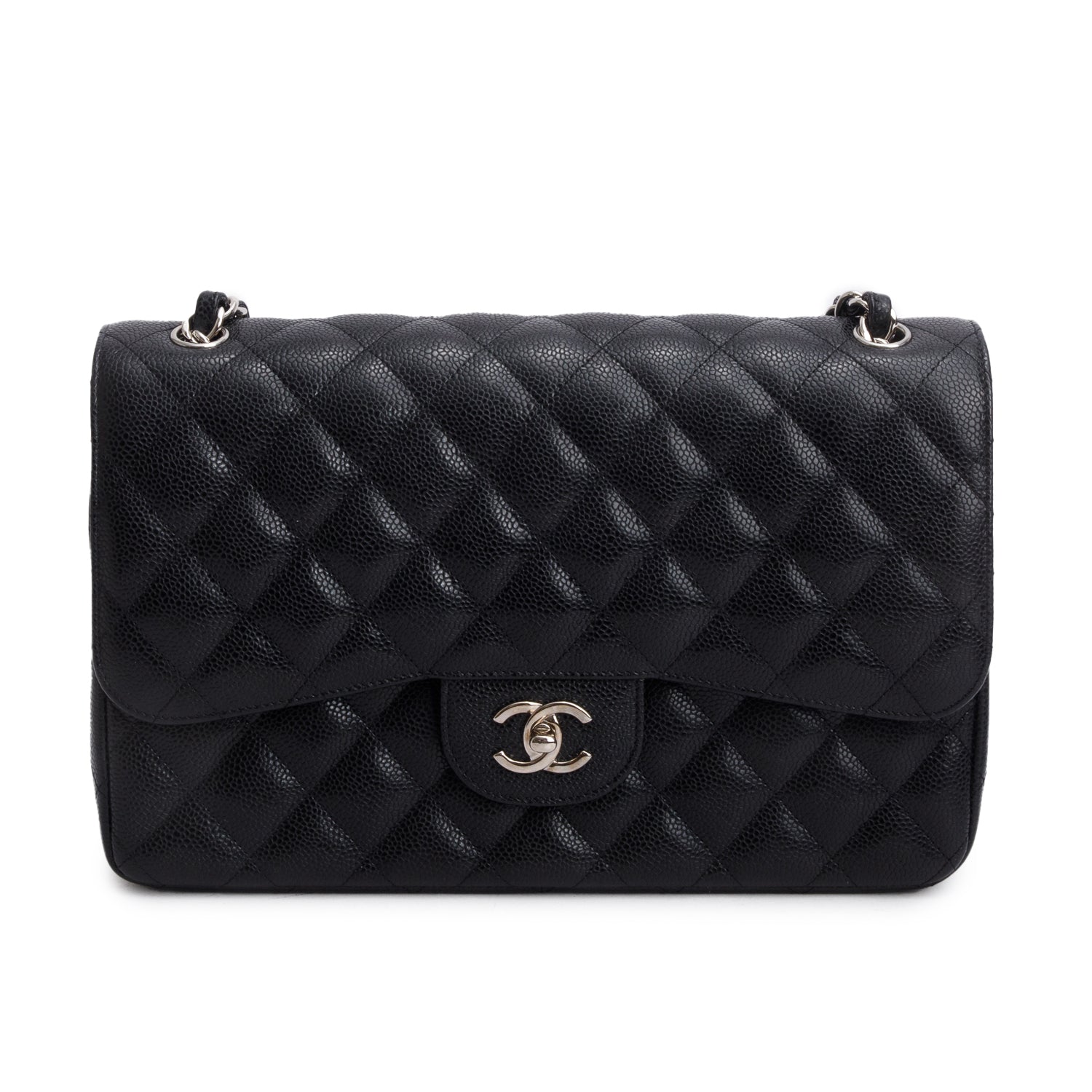 Chanel Black Caviar Jumbo Classic Double Flap Bag w/ Box, Authenticity Card & Receipt