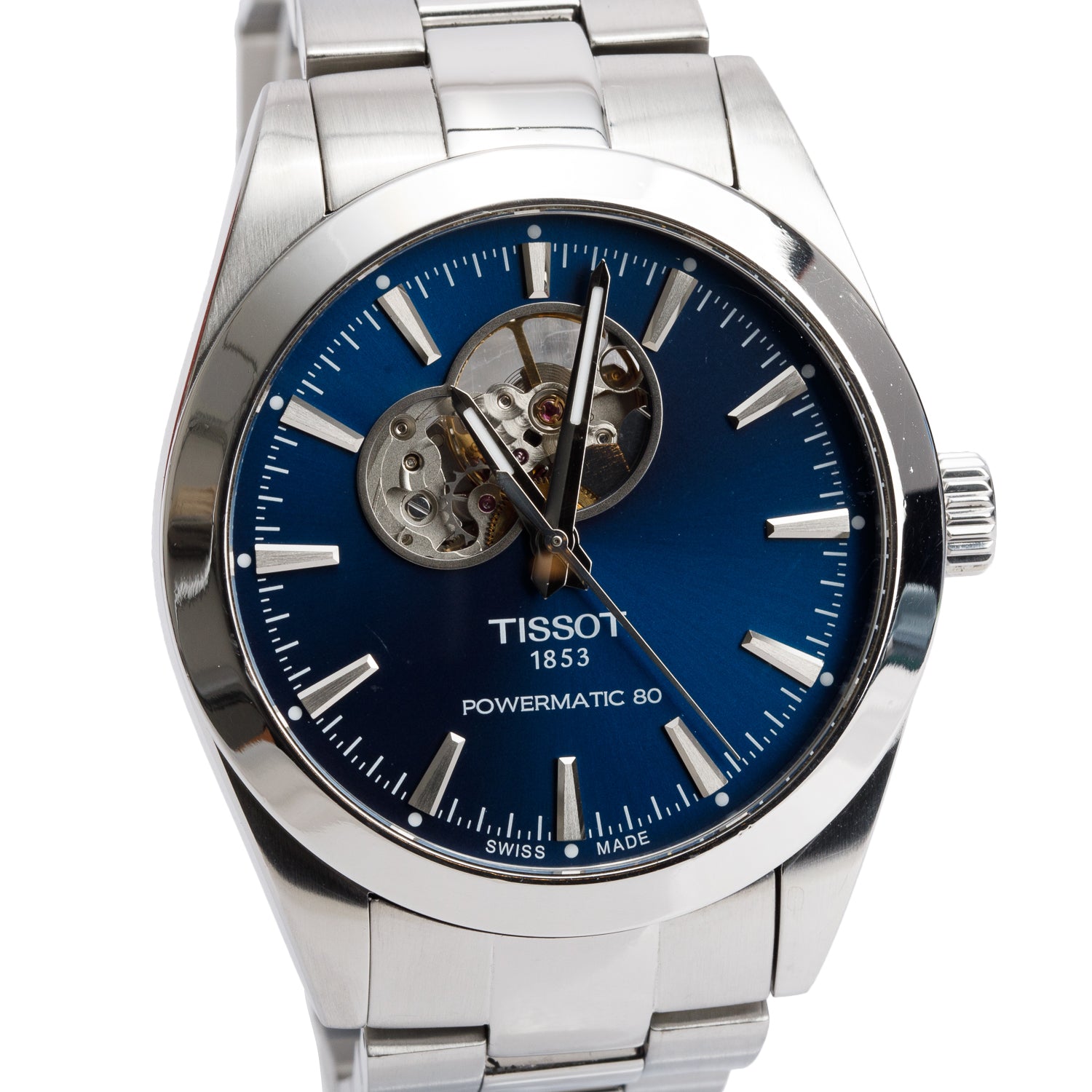 Tissot Stainless Steel Gentleman Open Heart 40 MM Automatic Watch Blue Dial