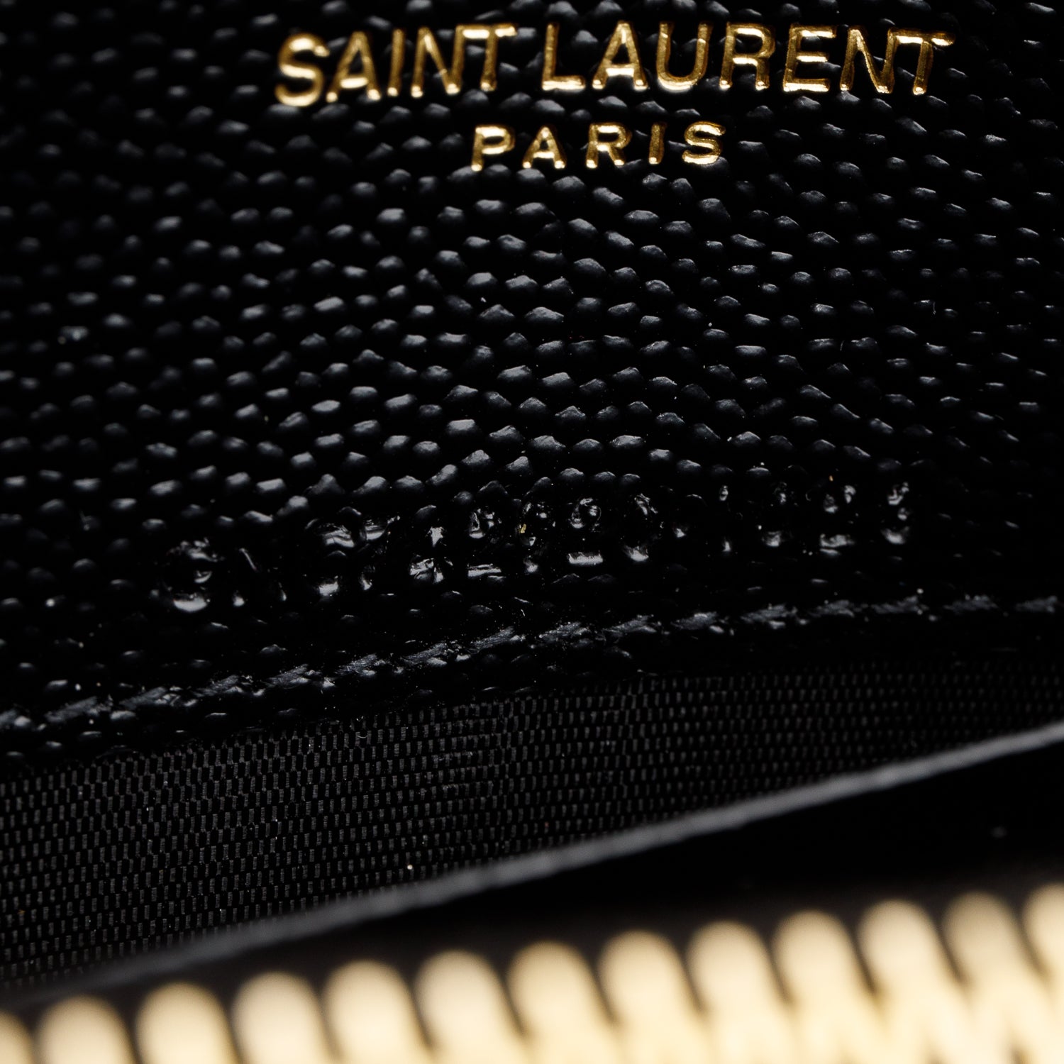 Saint Laurent 2023 Black Grain de Poudre Matelasse Chevron Monogram Chain Wallet w/ Box