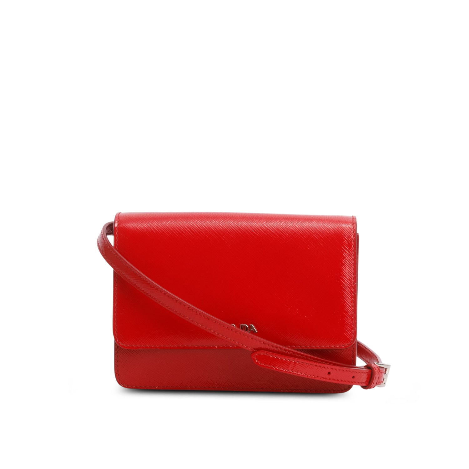 Prada Red Saffiano Vernice Wallet on Strap w/ Authenticity Card