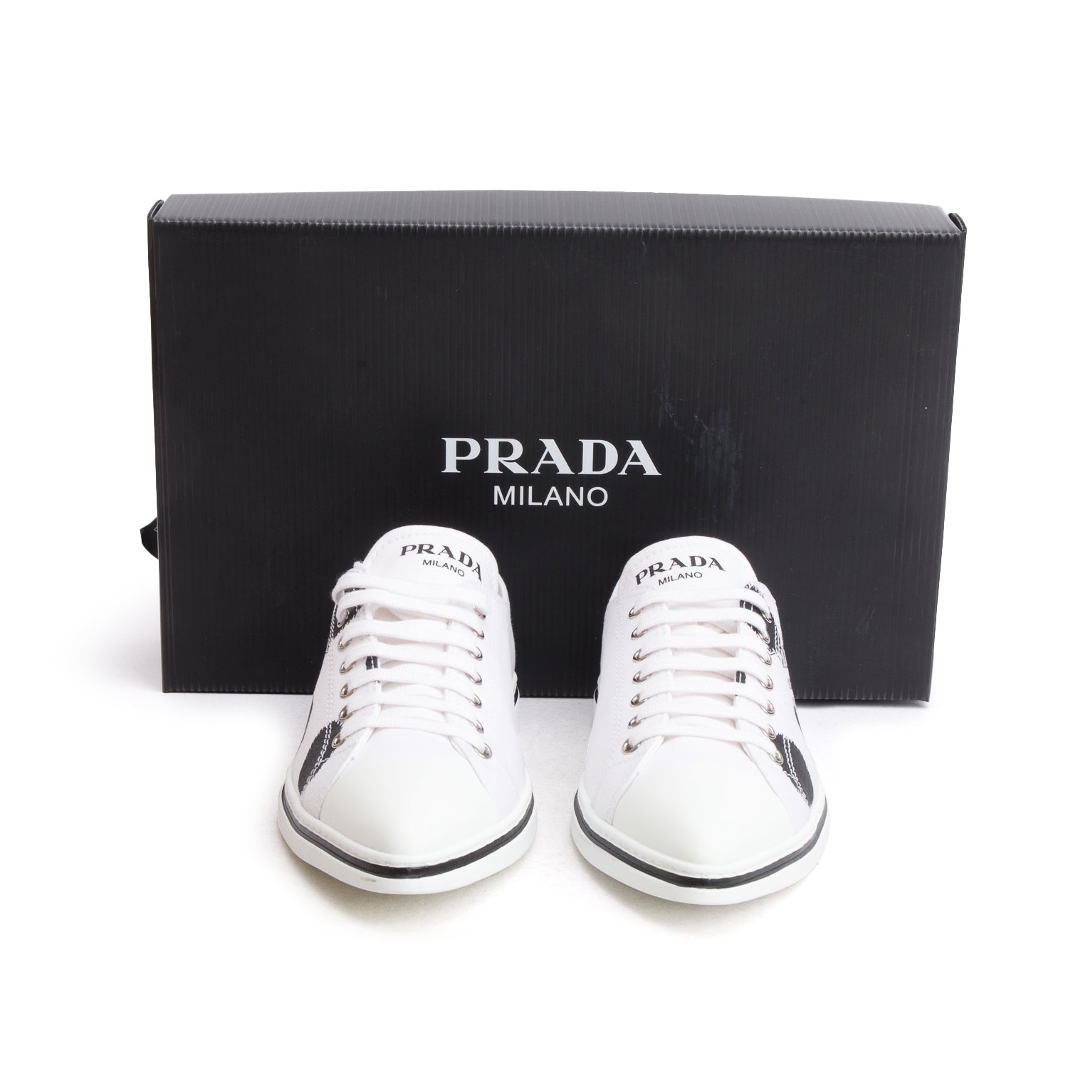 Prada White Canvas Gabardine Polka Sneakers, Women's Size 39.5