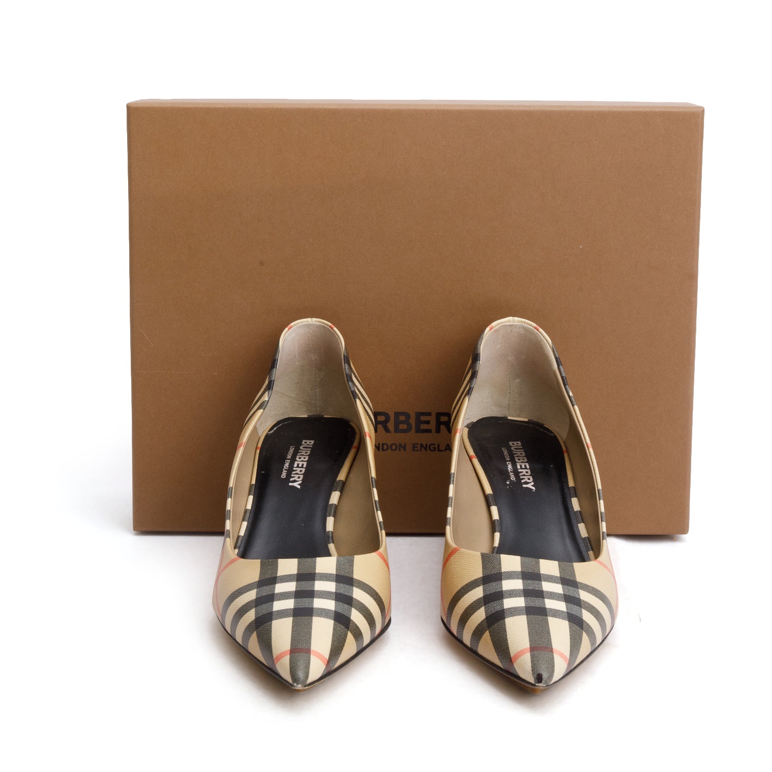 Burberry Beige Archive Check Aubri 55 Pumps, Women's Size 37
