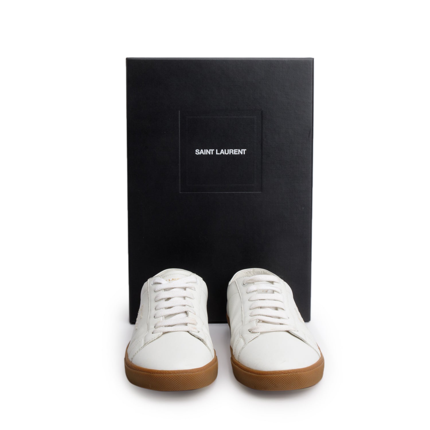 Saint Laurent White Leather Court Classic SL/06 Logo Embroidered Sneakers, Men's Size 42 w/ Box