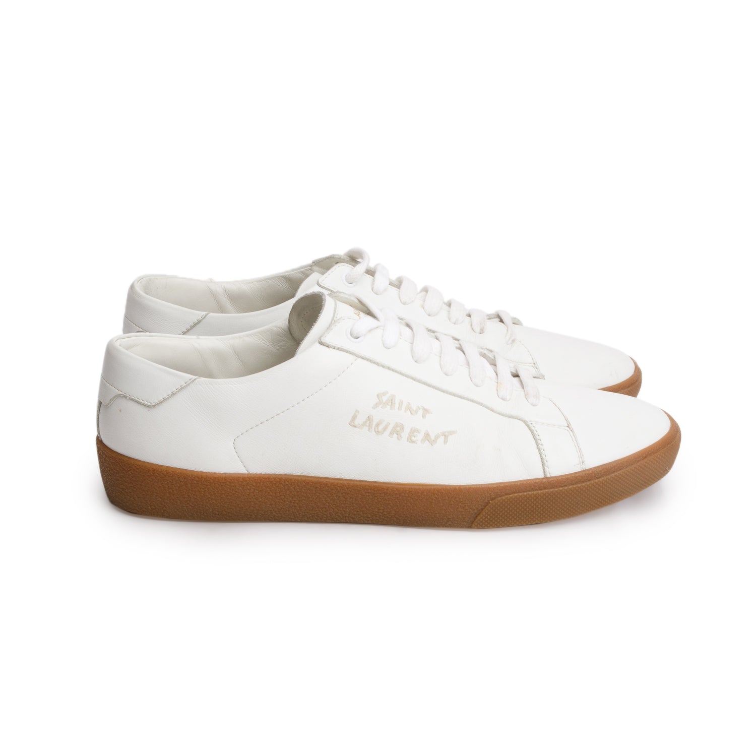 Saint Laurent White Leather Court Classic SL/06 Logo Embroidered Sneakers, Men's Size 42 w/ Box
