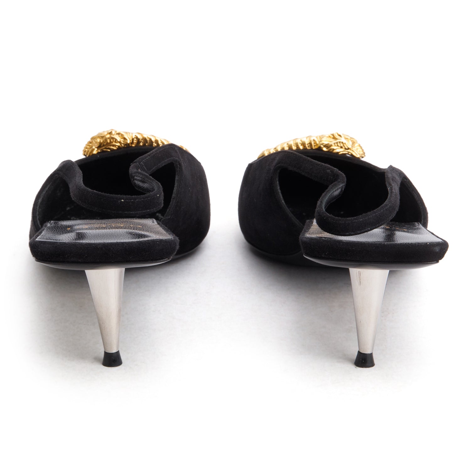 Gucci Black/White Calfskin Suede Embellished Slingback Pumps, Women's Size 39 w/ Box