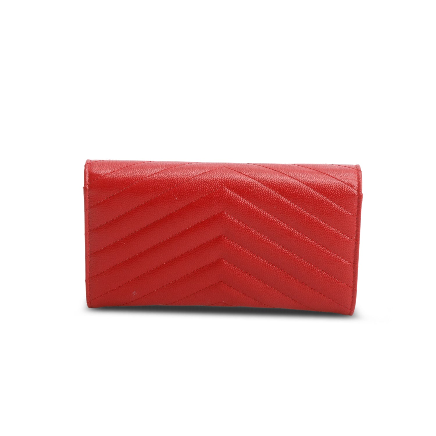 Saint Laurent Red Grain de Poudre Matelasse Chevron Monogram Flap Wallet