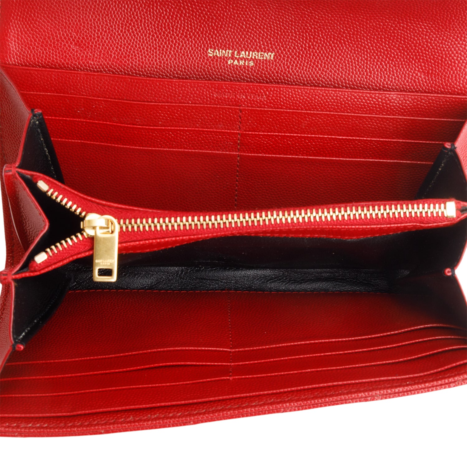 Saint Laurent Red Grain de Poudre Matelasse Chevron Monogram Flap Wallet